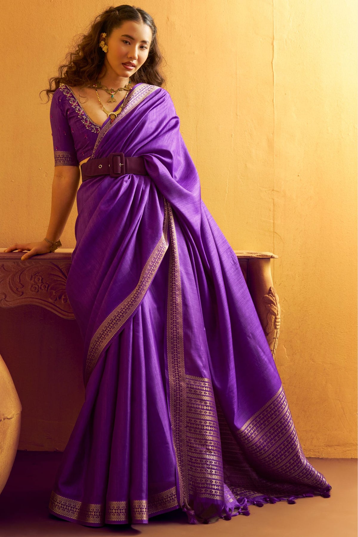 Buy MySilkLove Heliotrope Purple Tussar Handloom Silk Saree Online
