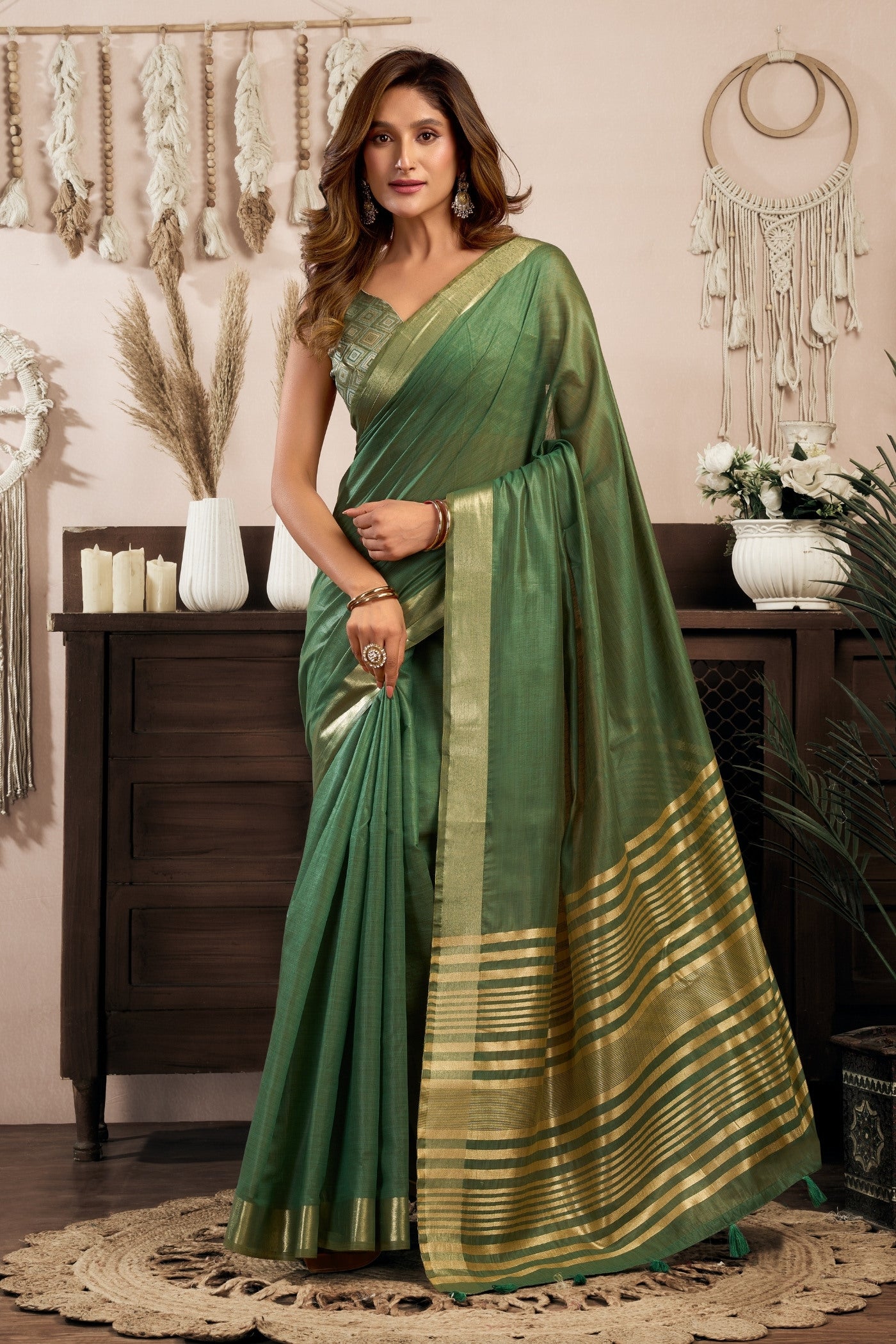 Buy MySilkLove Sage Green Handloom Cotton Saree Online