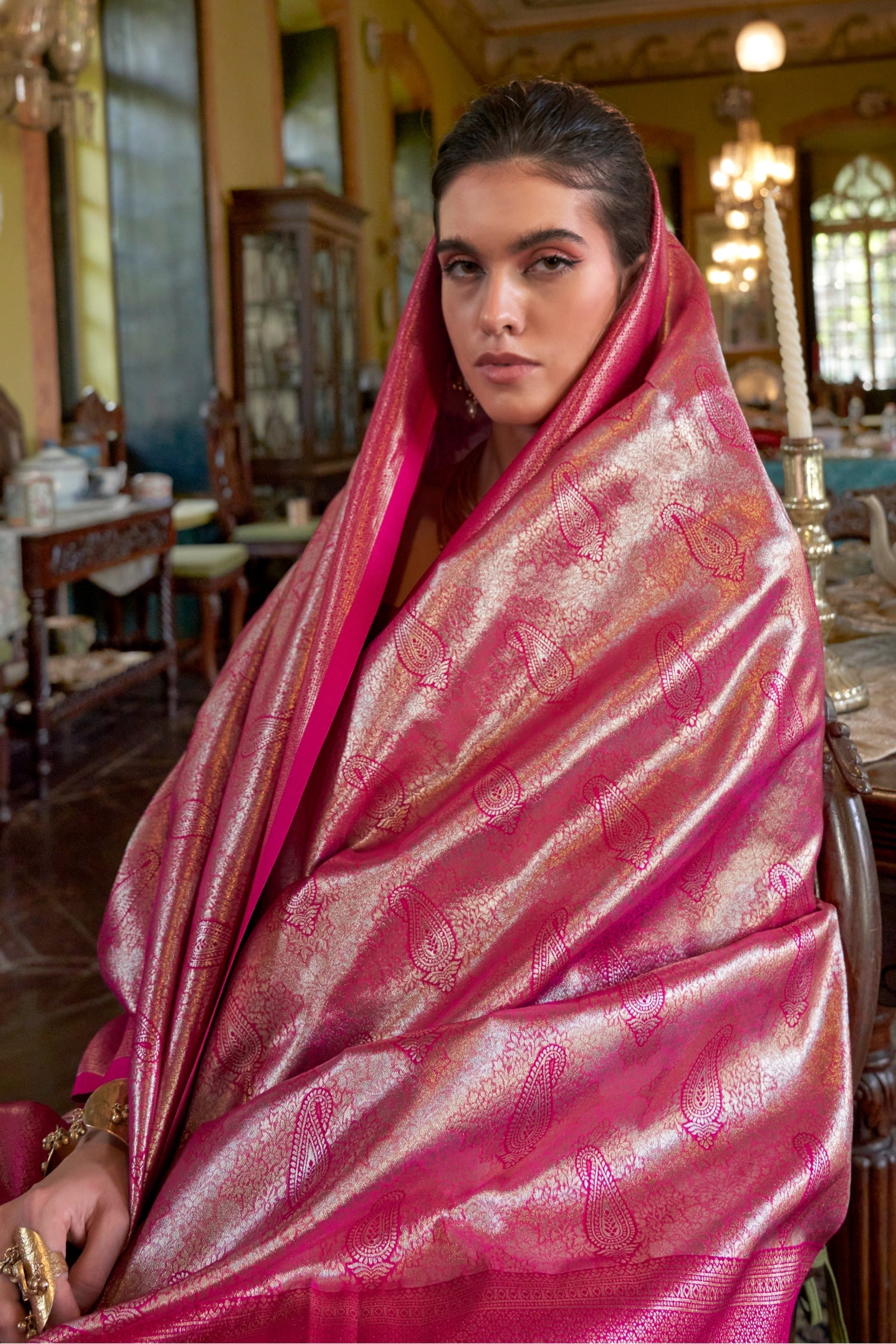 Buy MySilkLove Barbie Pink Handloom Kanjivaram Saree Online