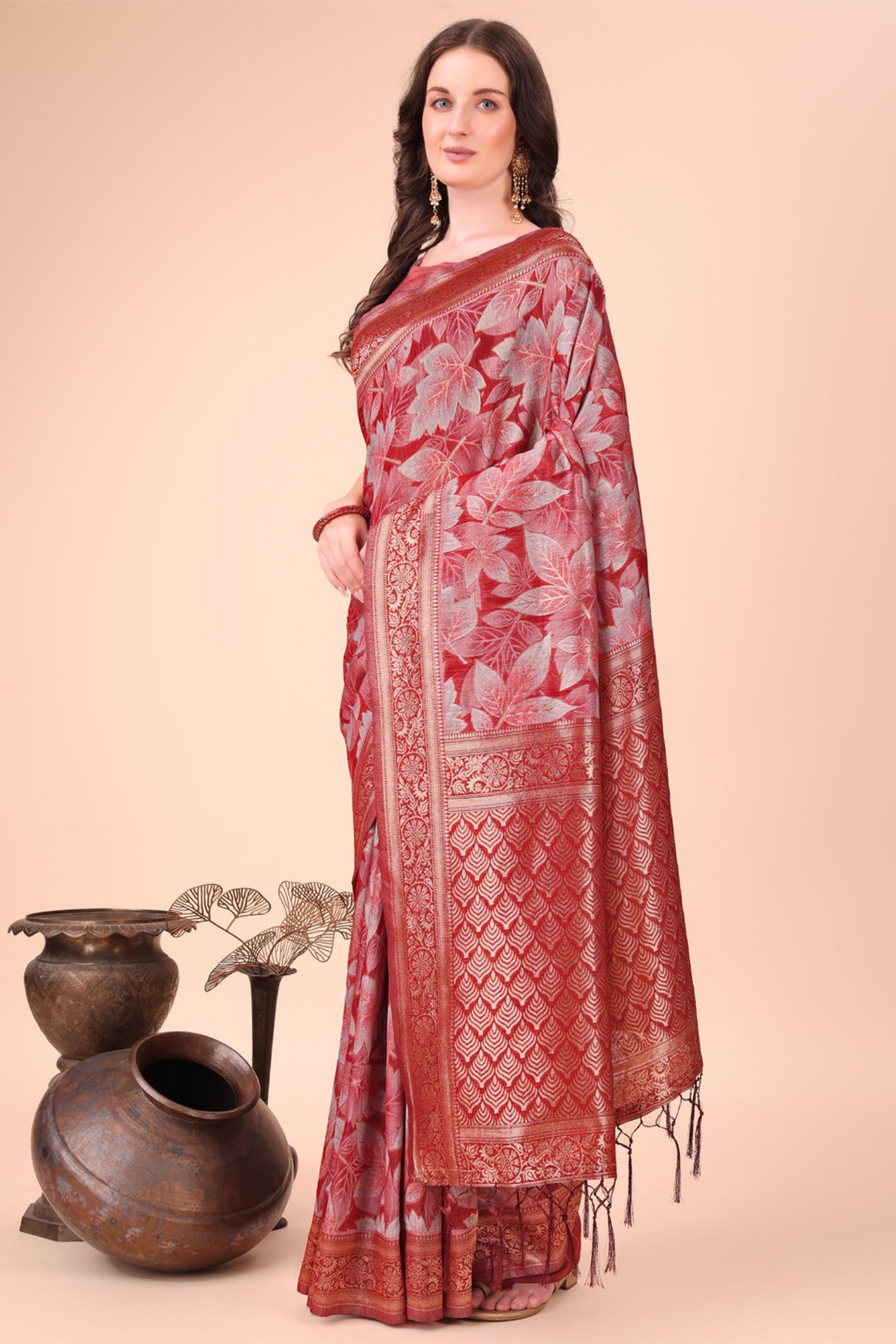 Buy MySilkLove Chilli Red Woven Cotton Saree Online