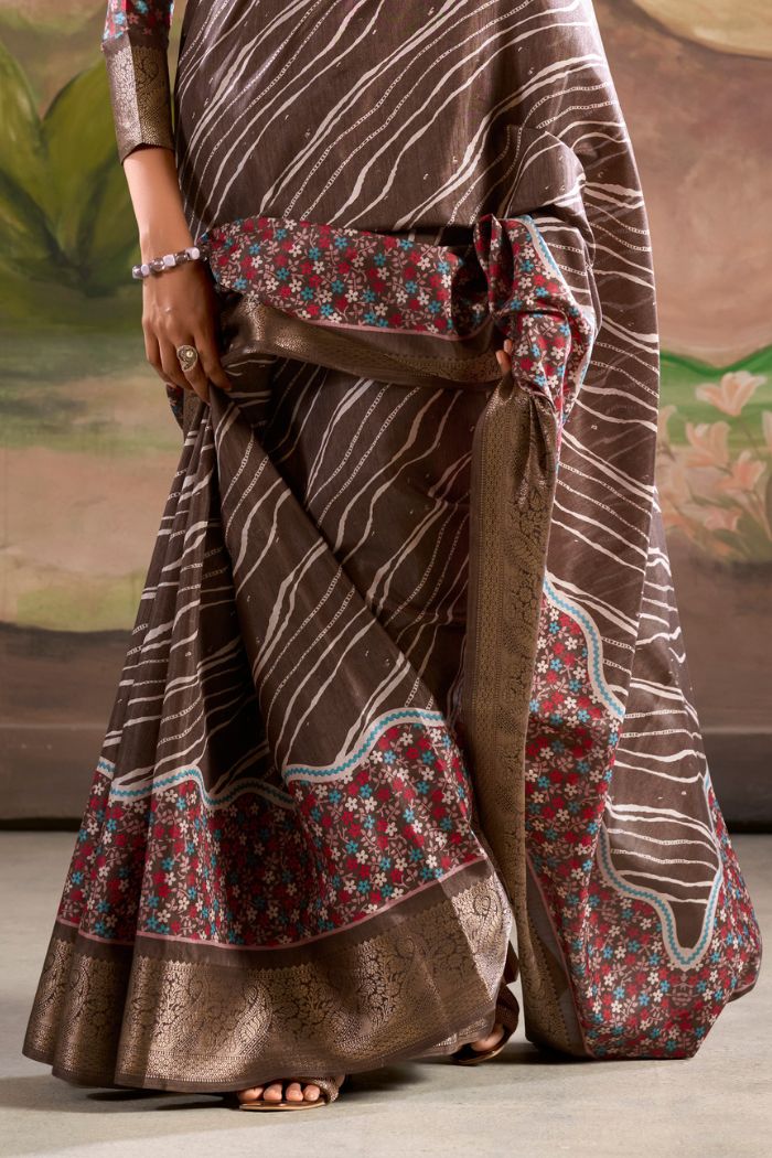 Buy MySilkLove Cumin Brown Woven Dola Silk Saree Online