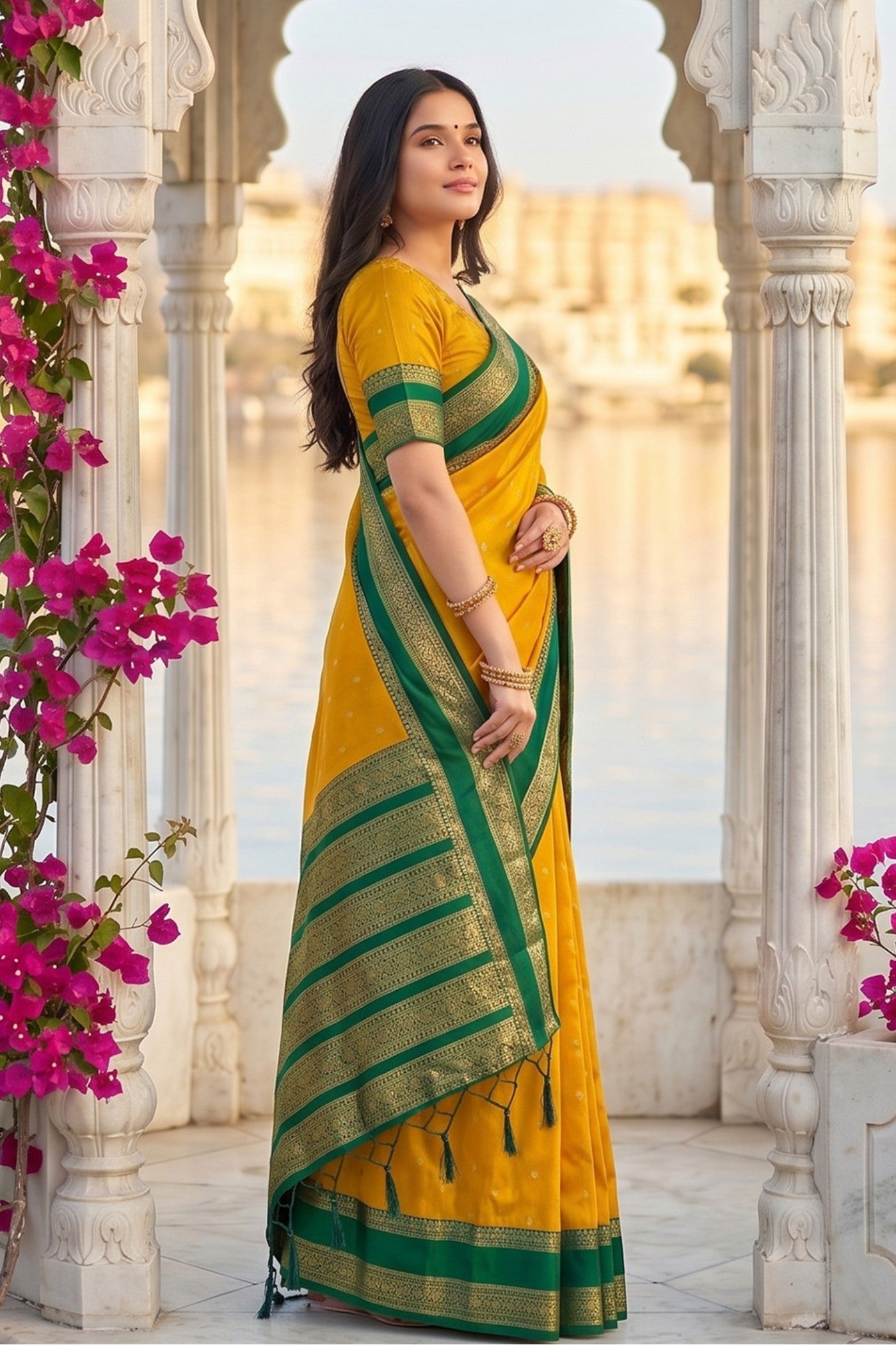 Buy MySilkLove Canary Yellow Woven Banarasi Saree Online