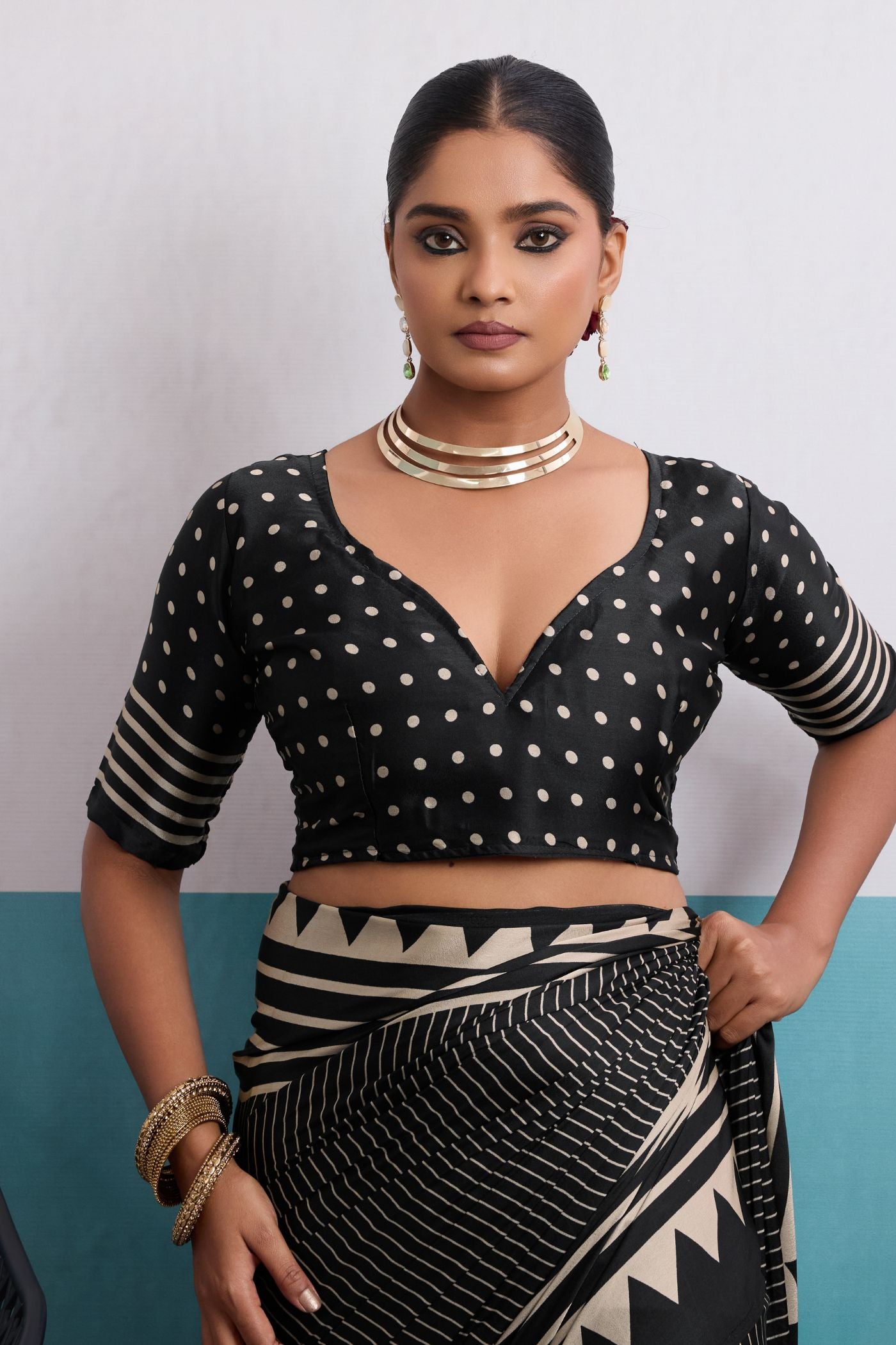 Buy MySilkLove Noir Black Stripe Ajrakh Printed Satin Crepe Silk Saree Online