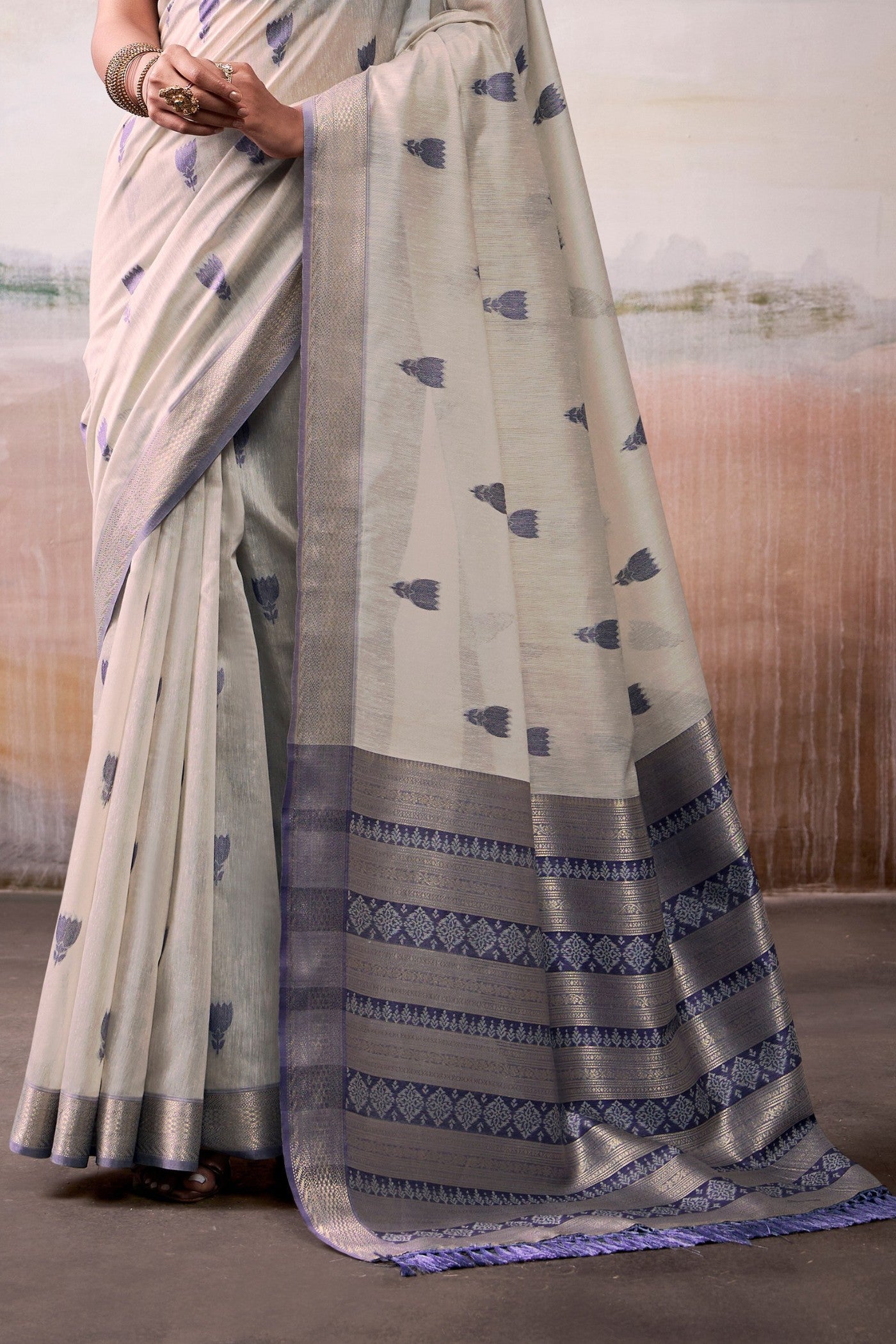 Buy MySilkLove Off White Woven Modal Cotton Saree Online