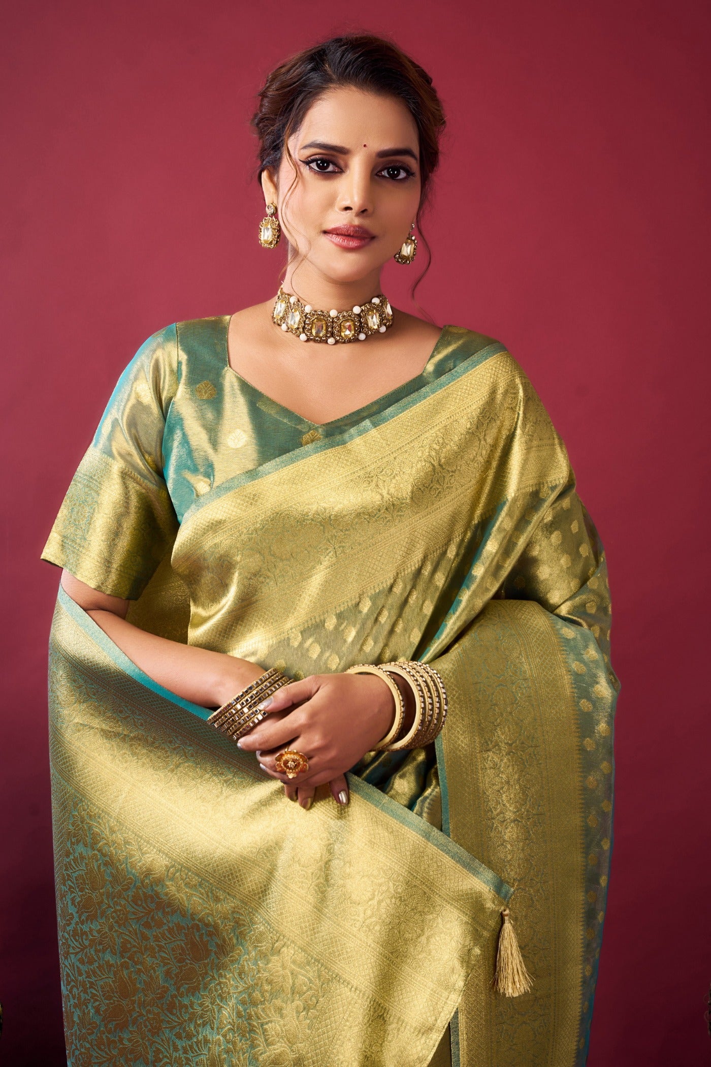 MySilkLove Pine Green Handloom Tissue Silk Saree