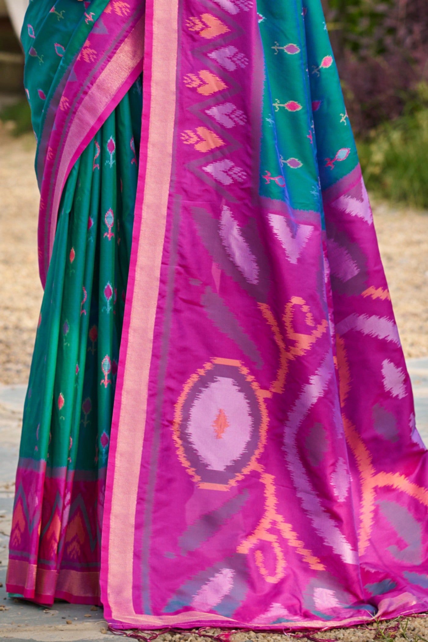 Buy MySilkLove Dodger Blue Ikkat Soft Silk Saree Online