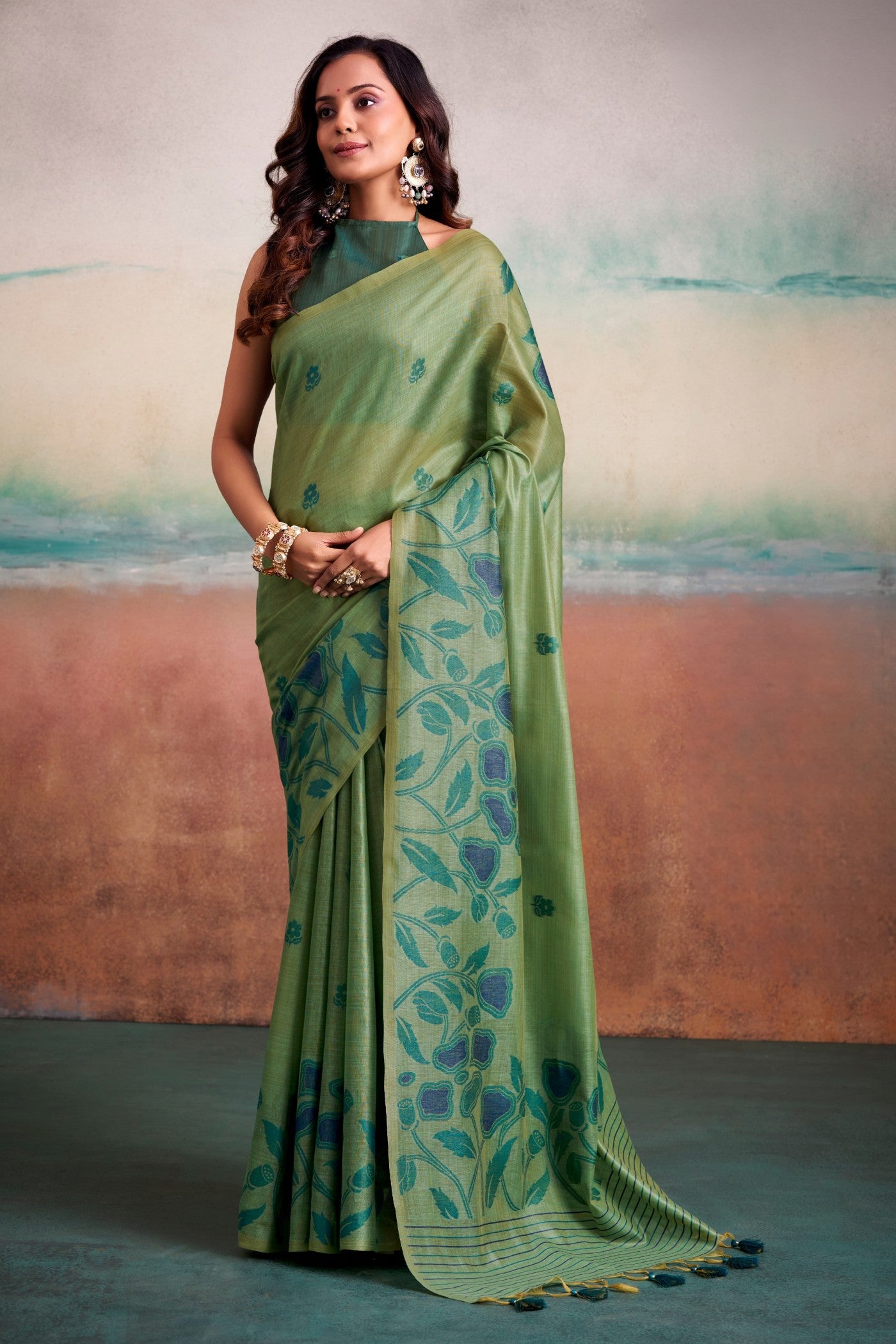 Buy MySilkLove Apple Green Handloom Modal Silk Saree Online