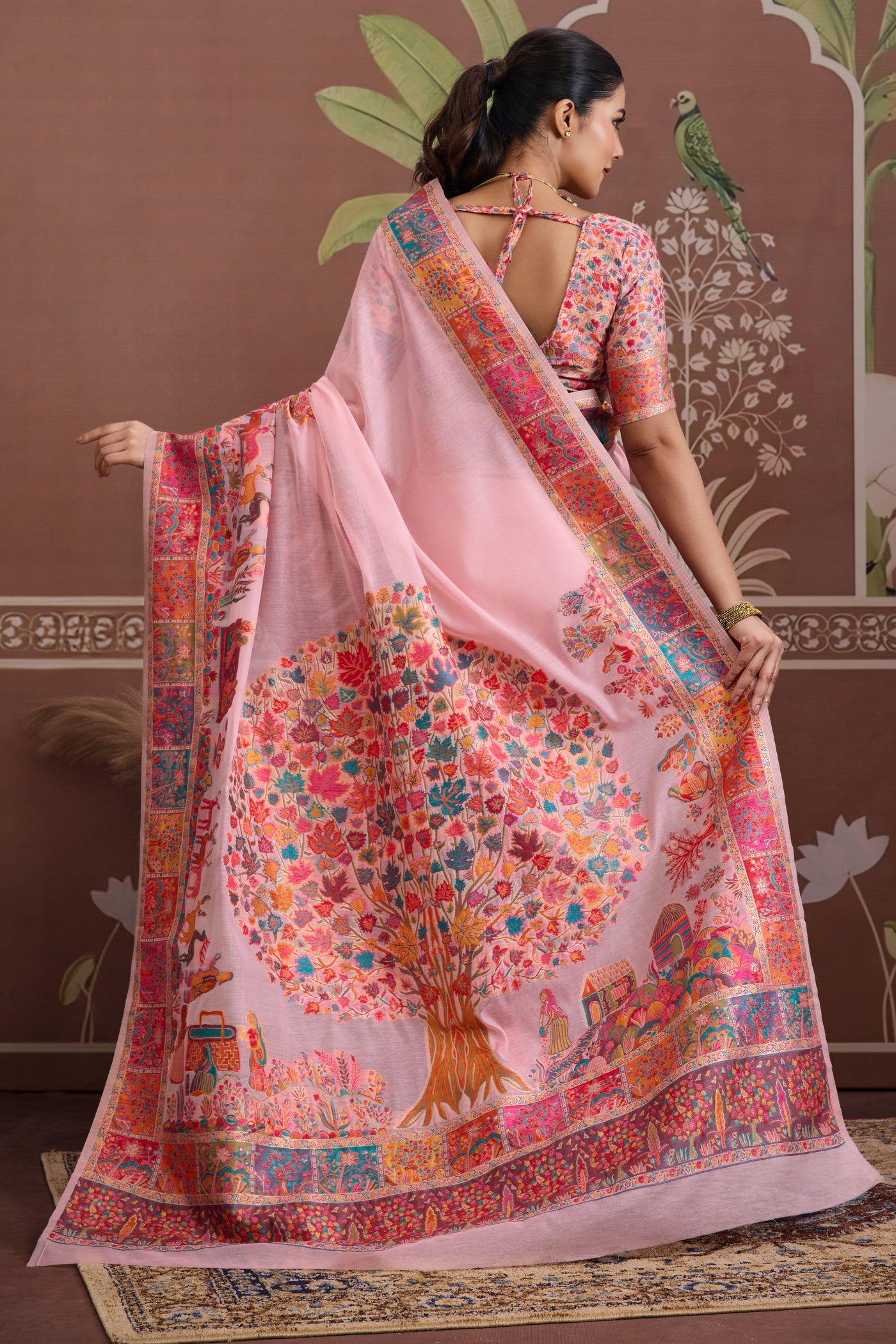 Buy MySilkLove Rose Pink Kashmiri Handllom Jamewar Saree Online