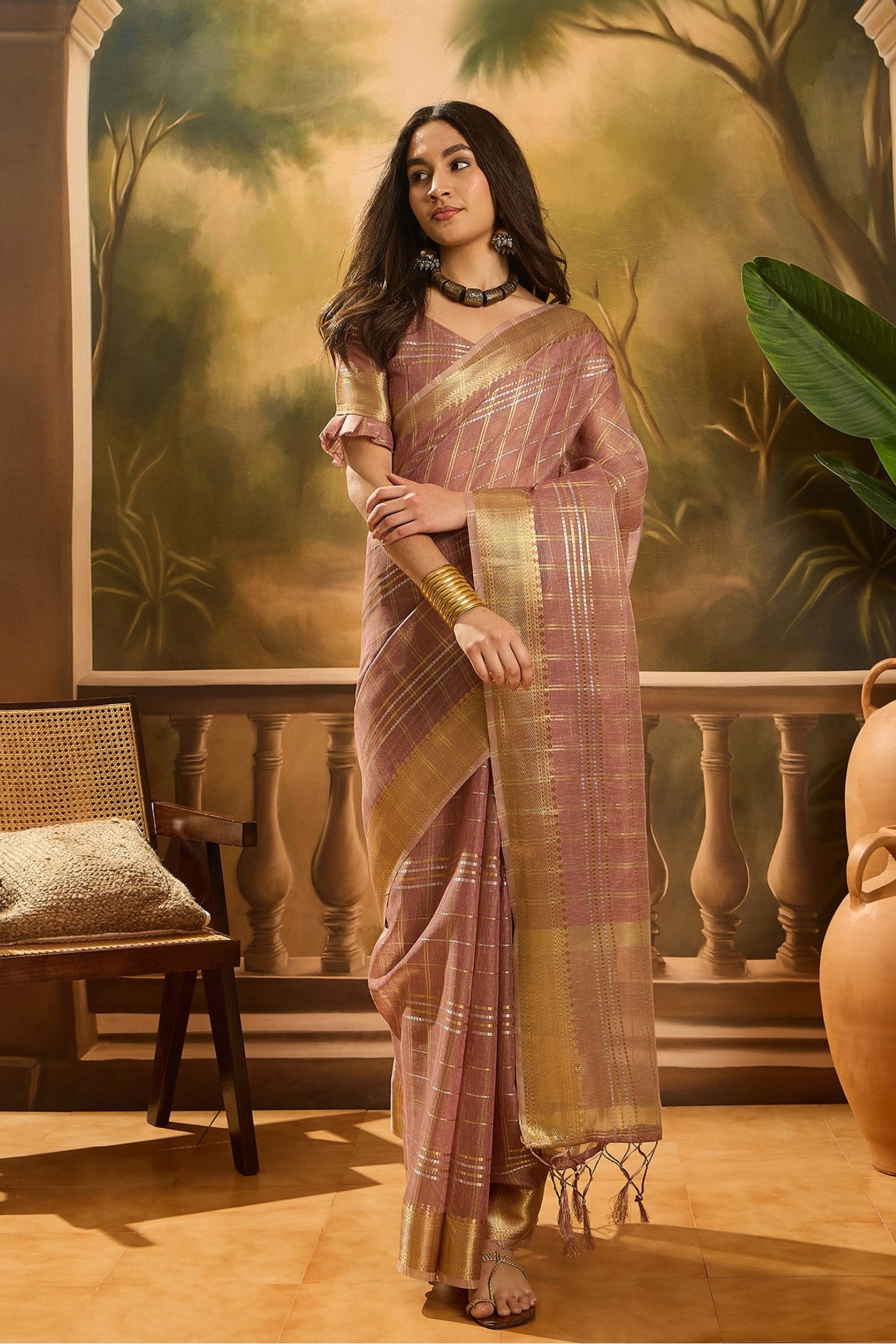 Buy MySilkLove Coco Brown Woven Organza Saree Online