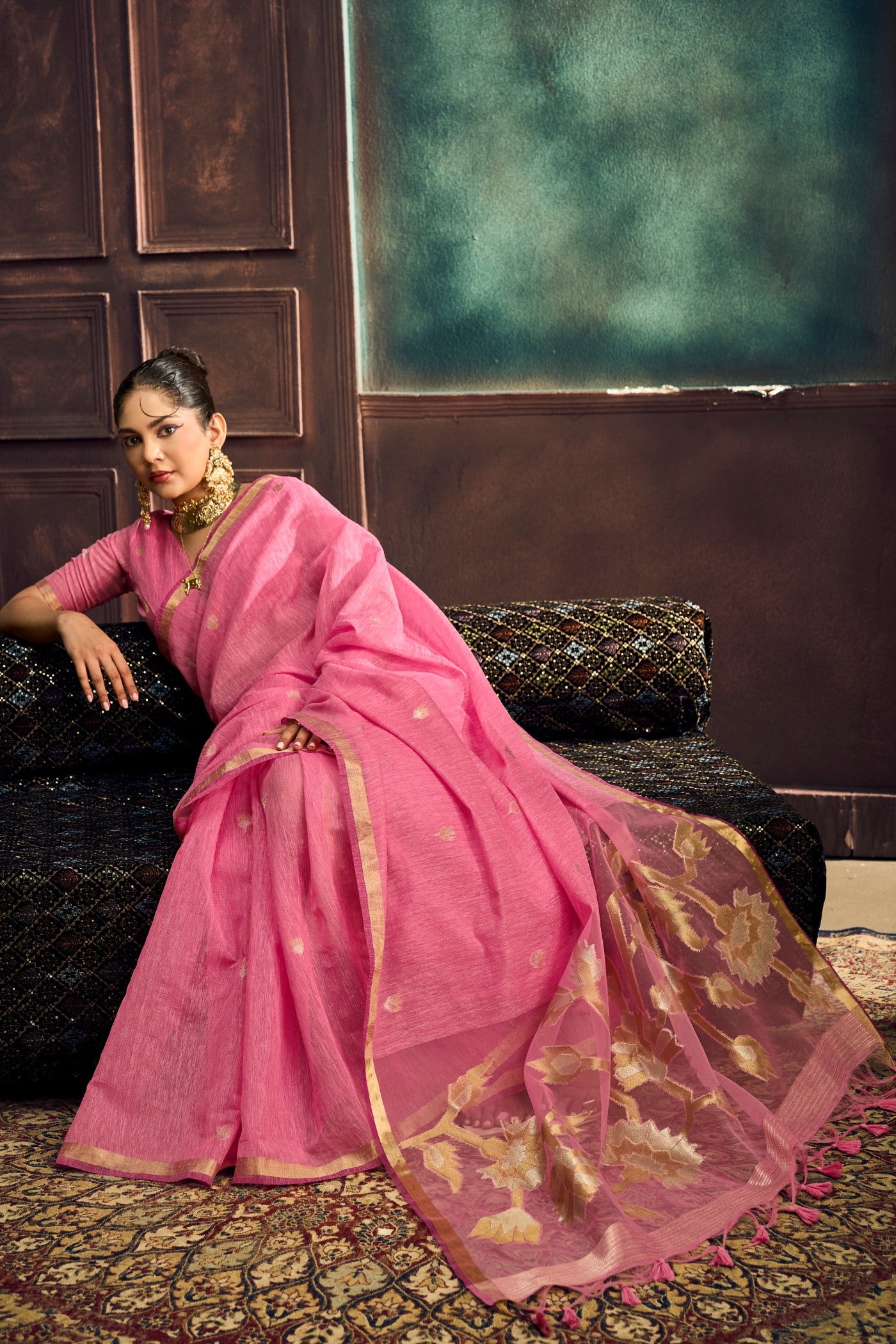 Buy MySilkLove Dusty Rose Pink Munga Handloom Cotton Saree Online