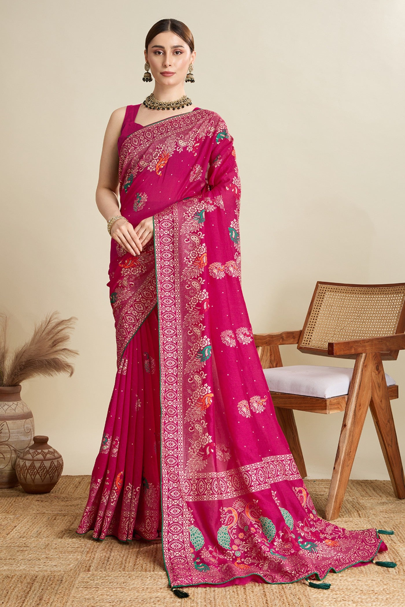 Buy MySilkLove Paradise Pink Printed Chinon Saree Online