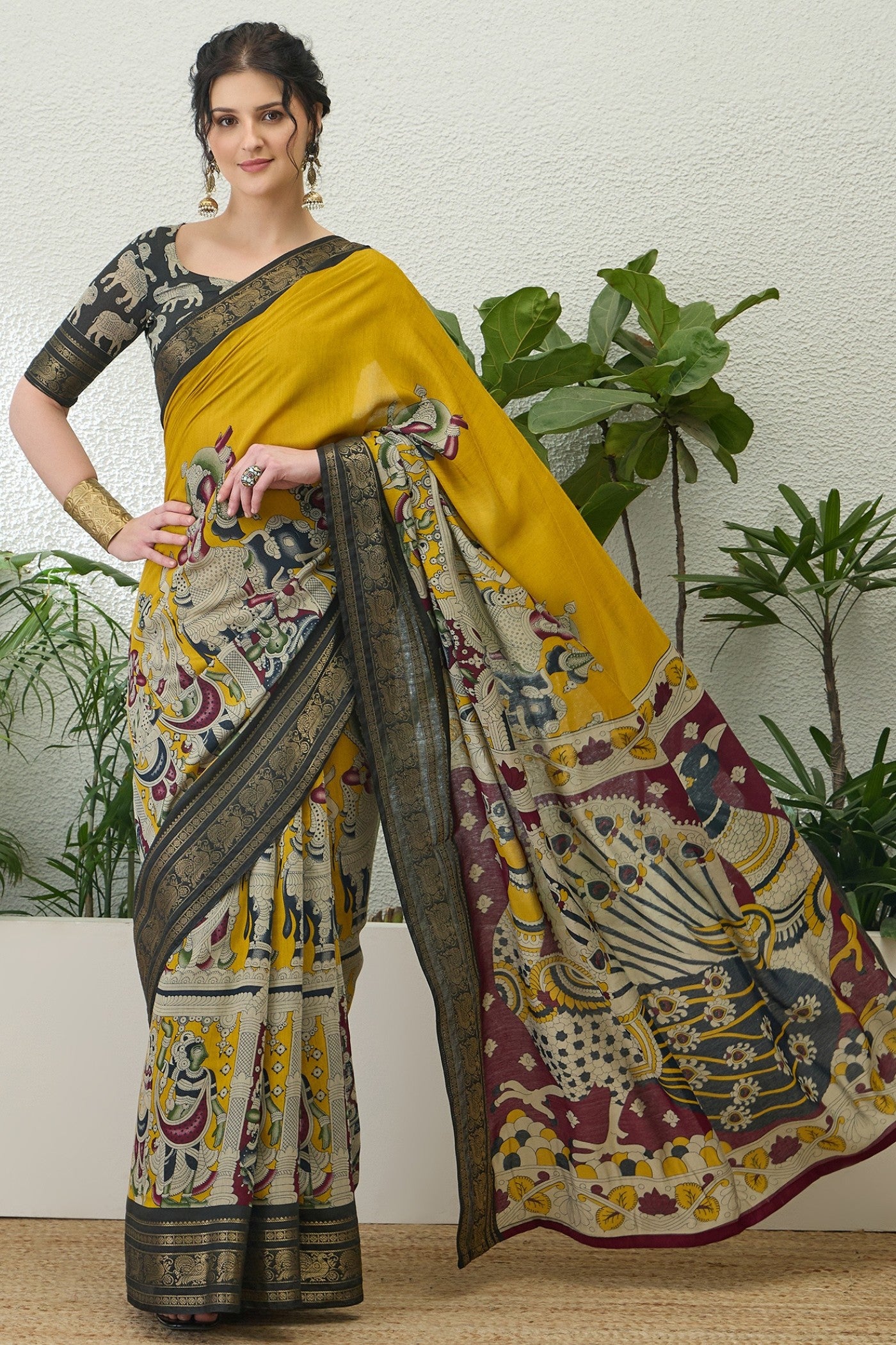 Buy MySilkLove Ronchi Yellow Printed Cotton Saree Online