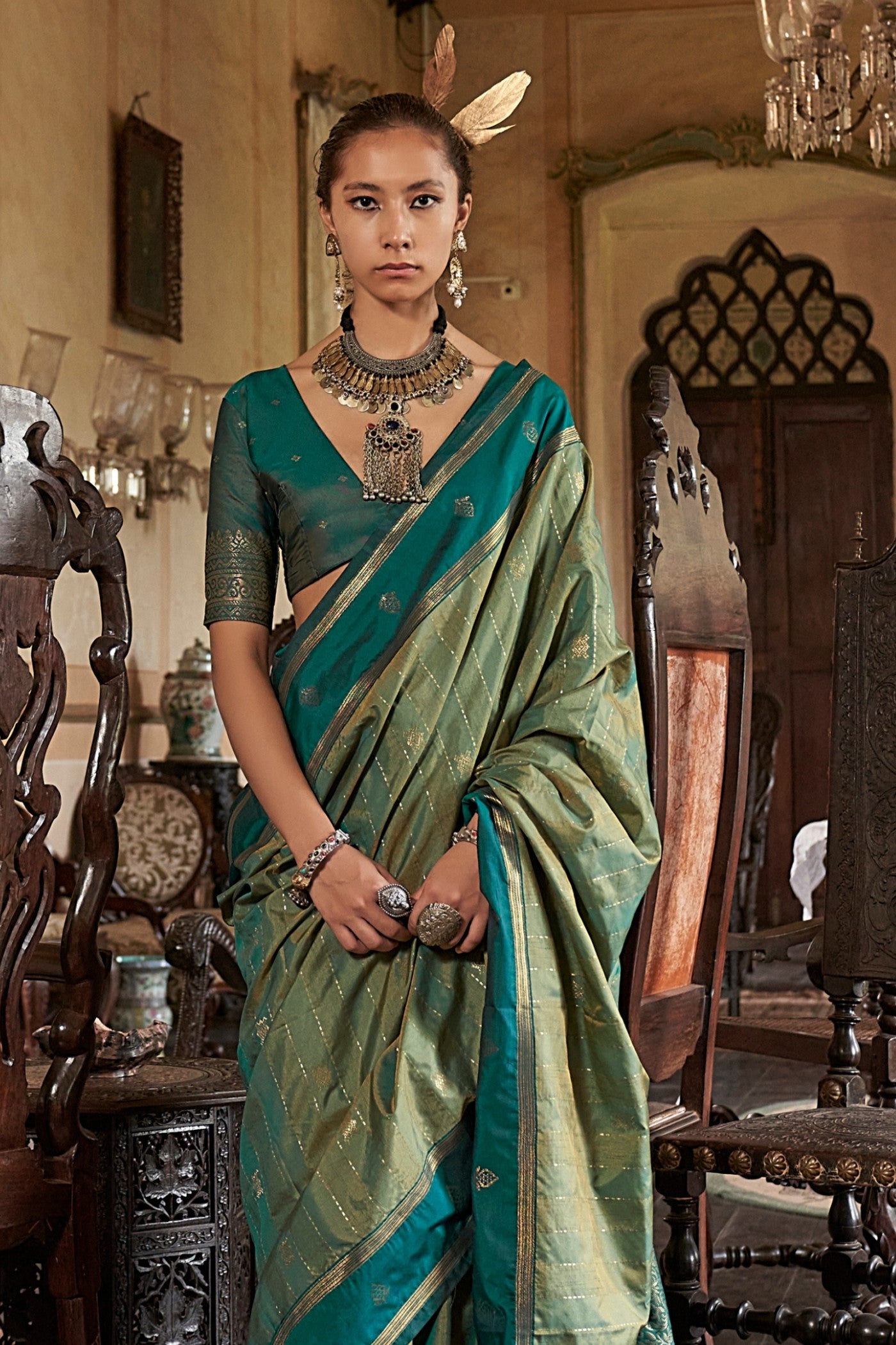 Buy MySilkLove Artichoke Green Tussar Handloom Silk Saree Online