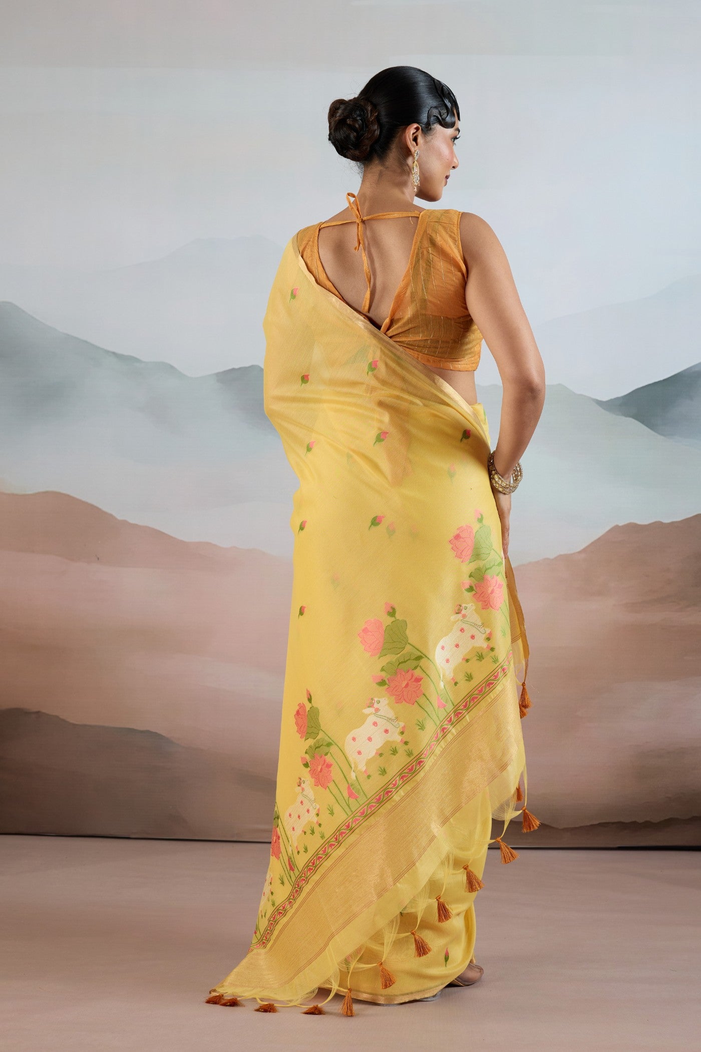 Buy MySilkLove Aureolin Yellow Cotton Handloom Pichwai Saree Online