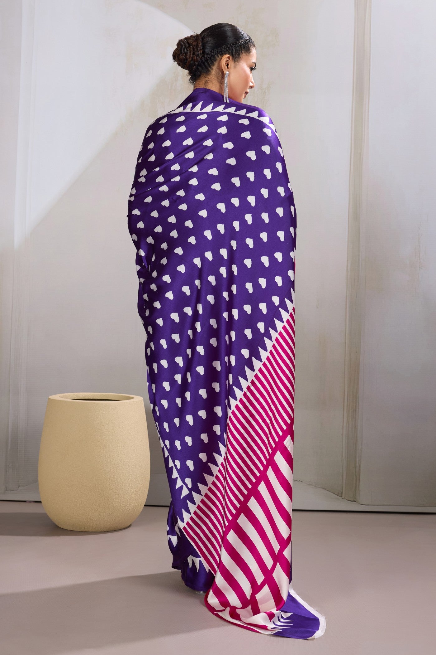 Buy MySilkLove Honey Flower Purple Printed Satin Crepe Silk Saree Online