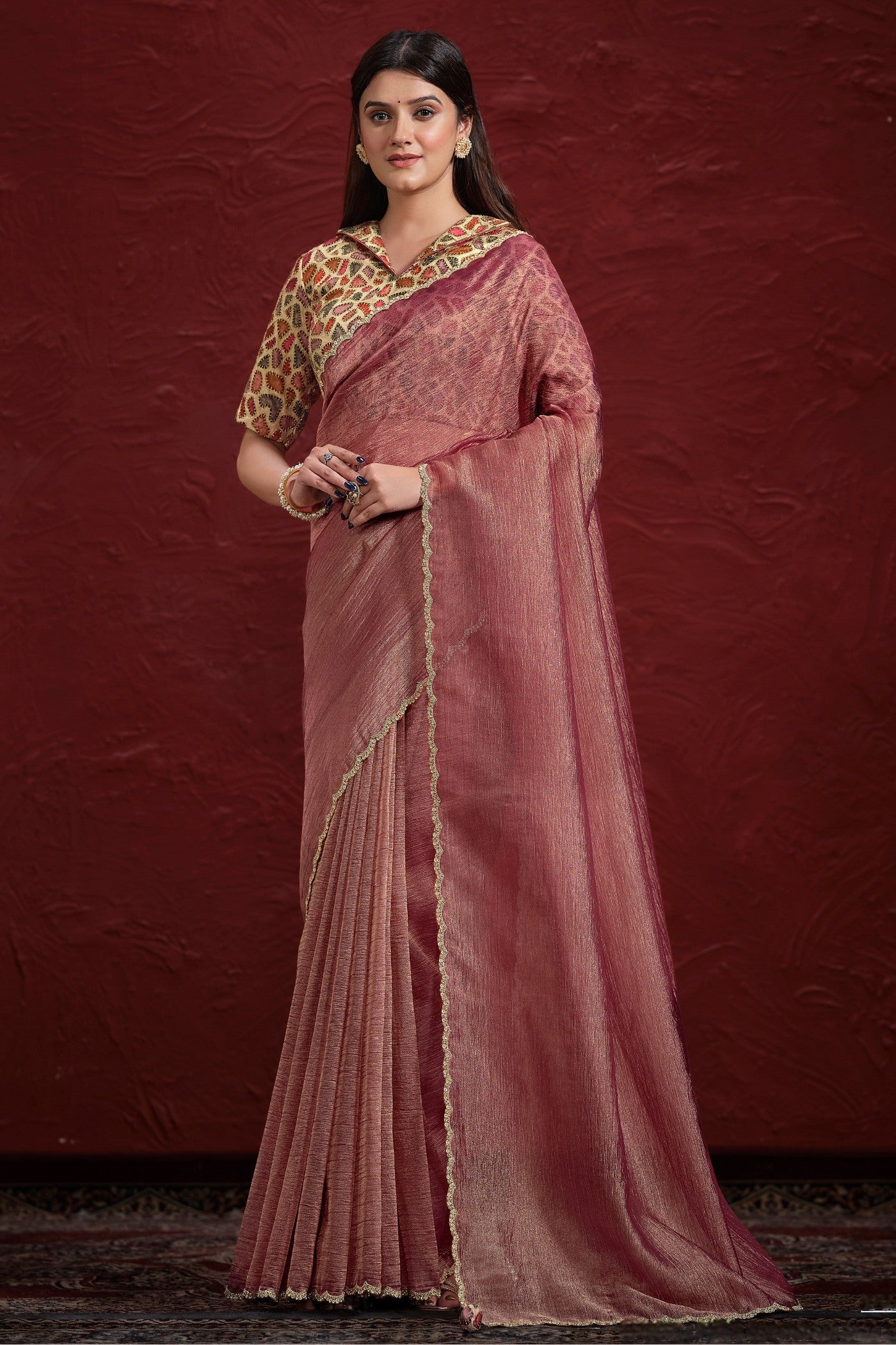 Buy MySilkLove Soft Berry Pink Banarasi Saree with Stitched Blouse Online