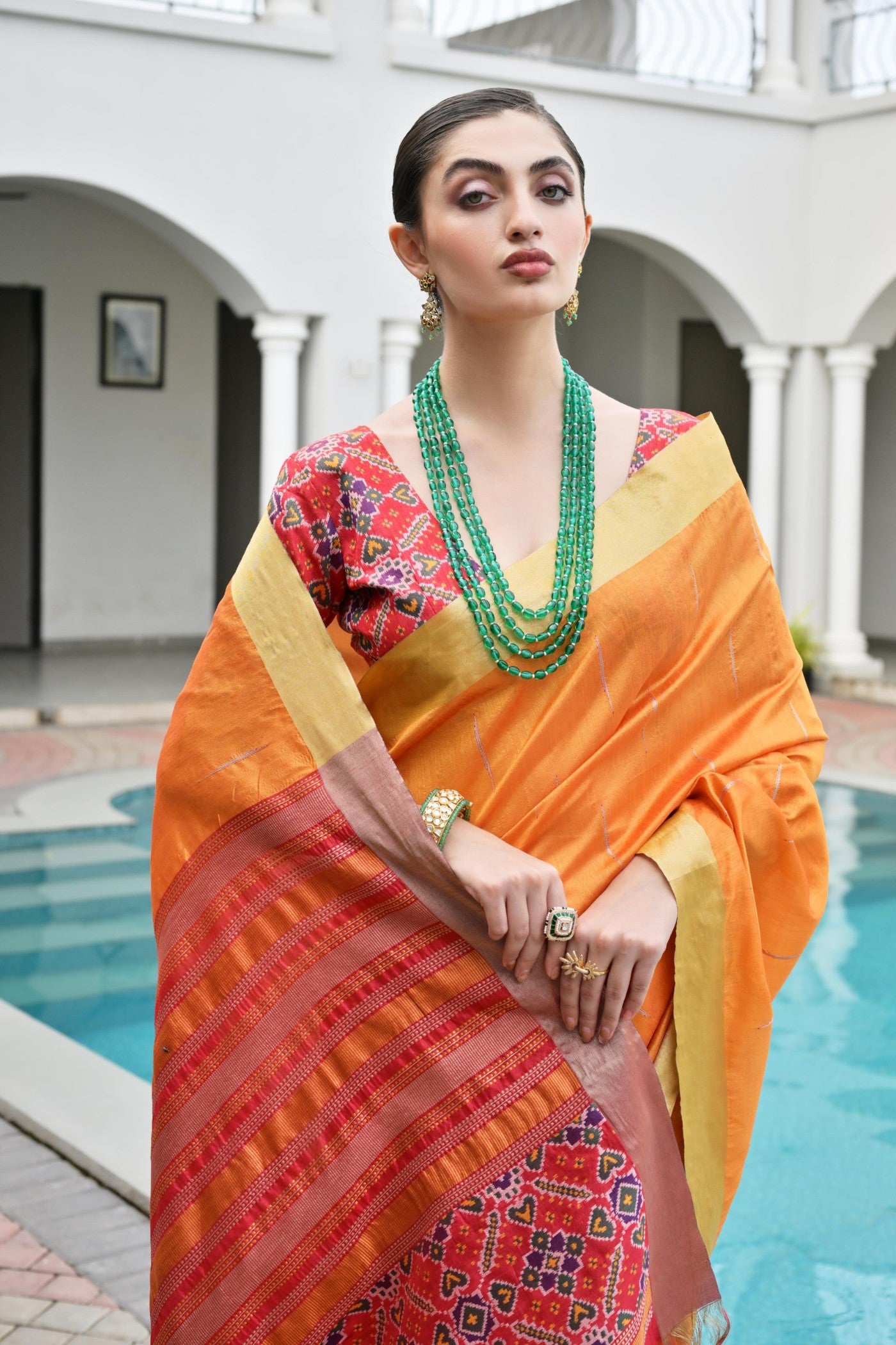 MySilkLove Tiger Orange Meenakari Woven Patola Saree