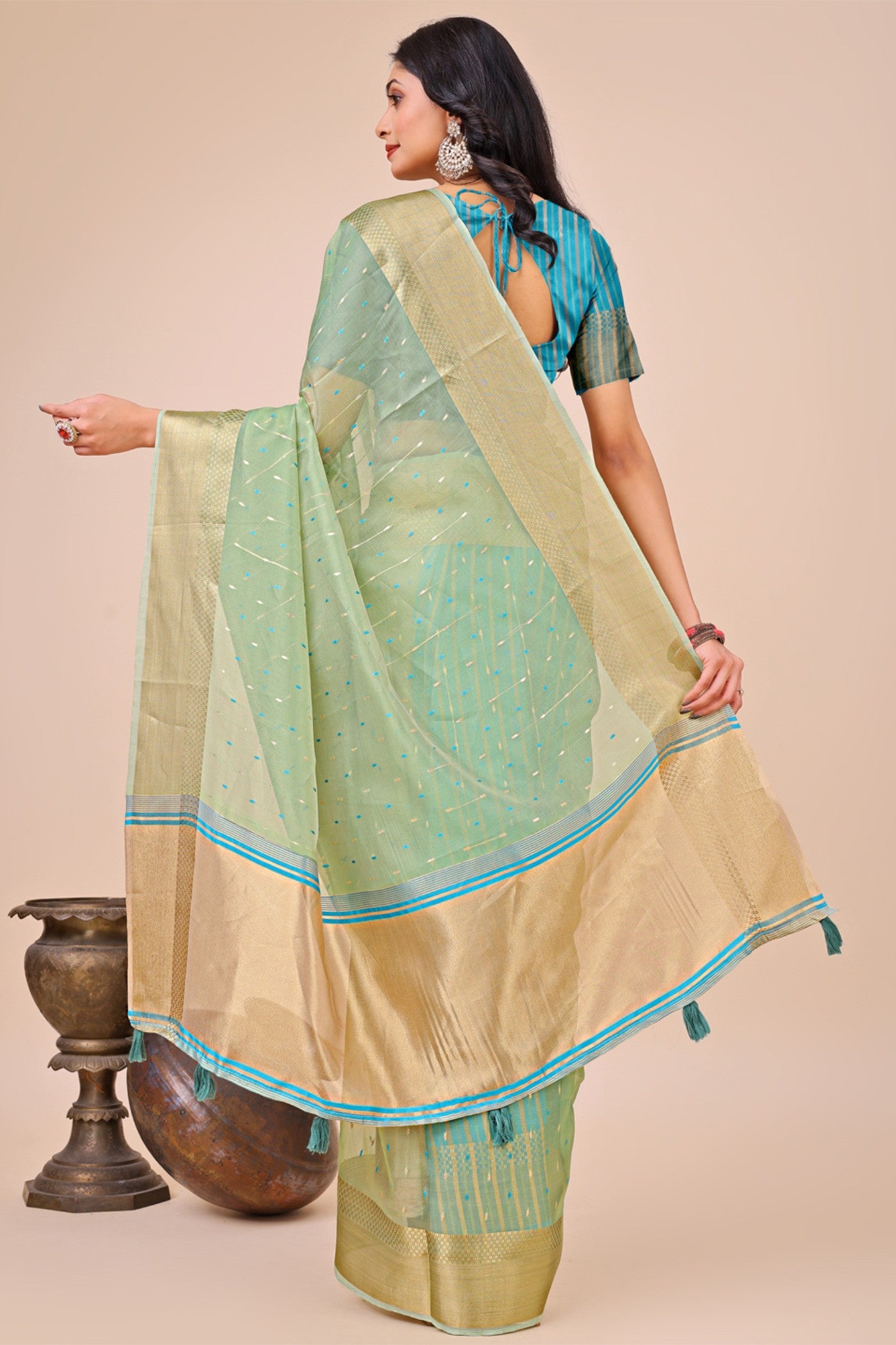 Buy MySilkLove Gin Green Woven Organza Saree Online
