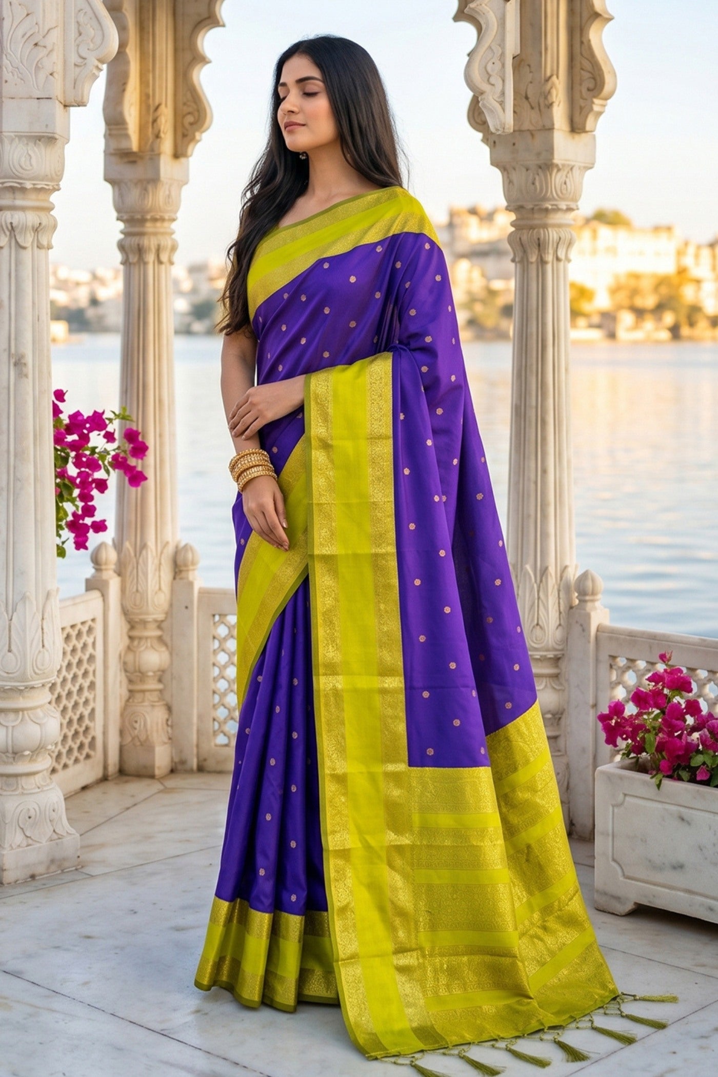Buy MySilkLove Wisdom Purple and Green Woven Banarasi Saree Online