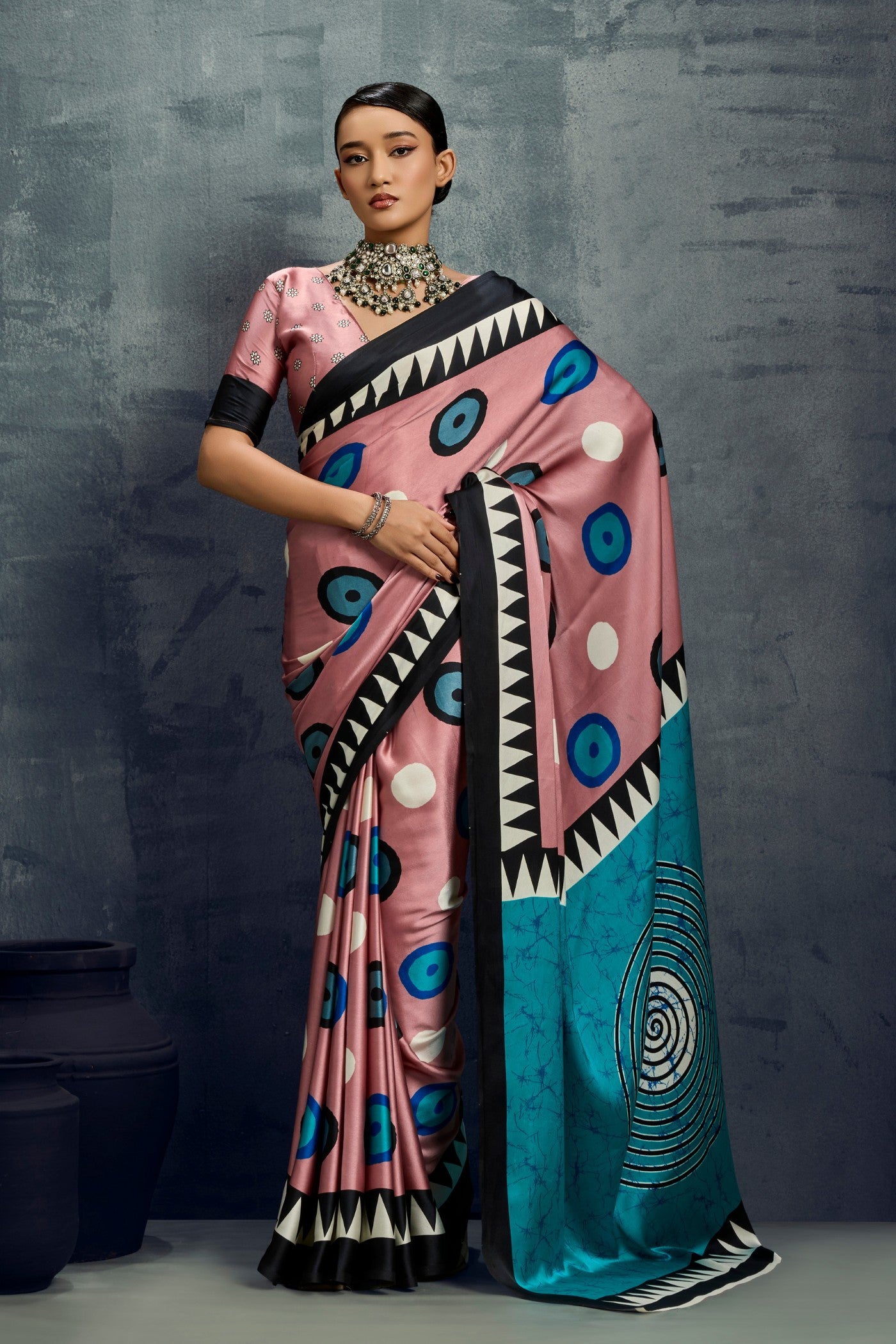 Buy MySilkLove Amaranthine Purple Ajrakh Printed Satin Crepe Silk Saree Online