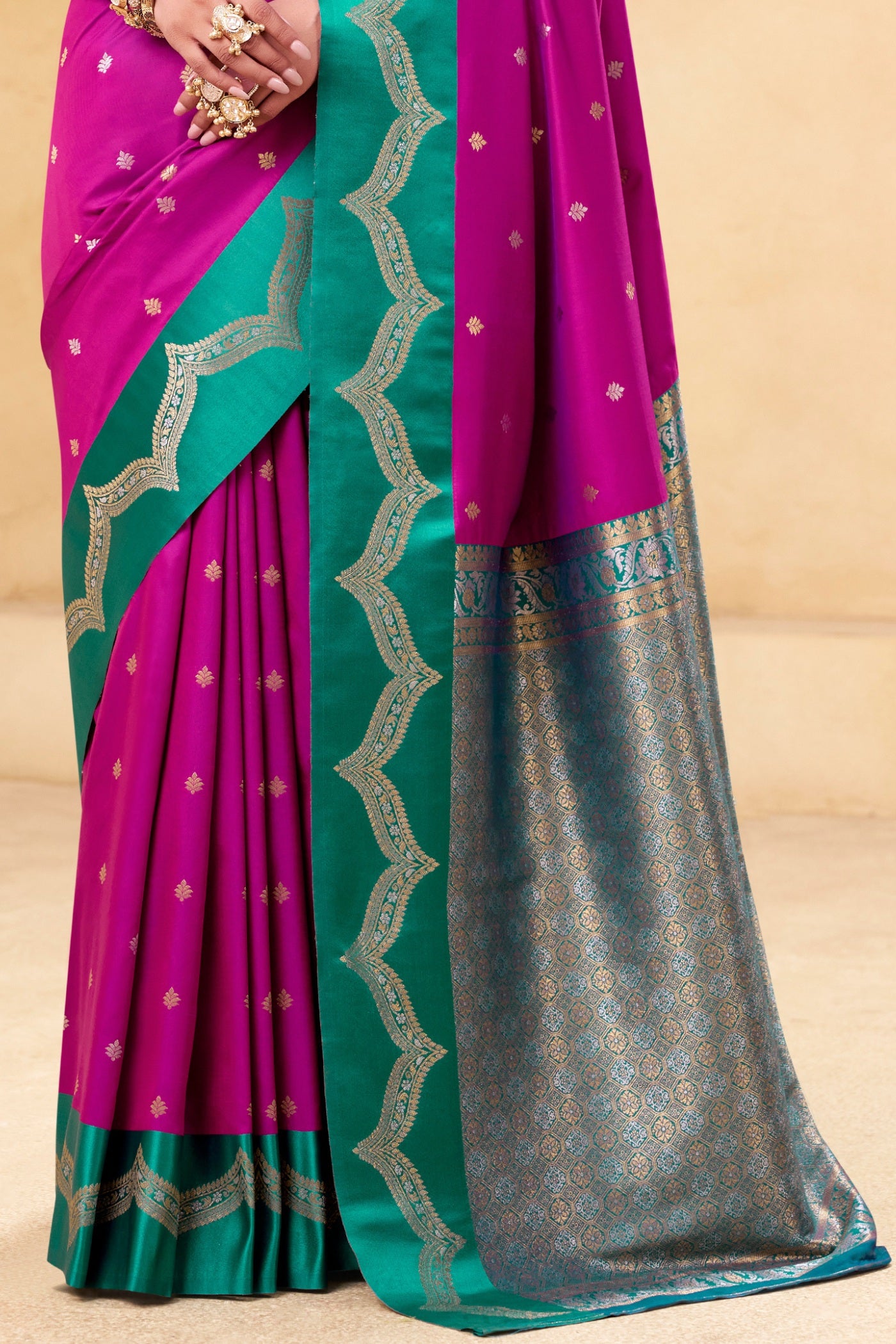 Buy MySilkLove Magenta Pink Woven Banarasi Satin Soft Silk Saree Online