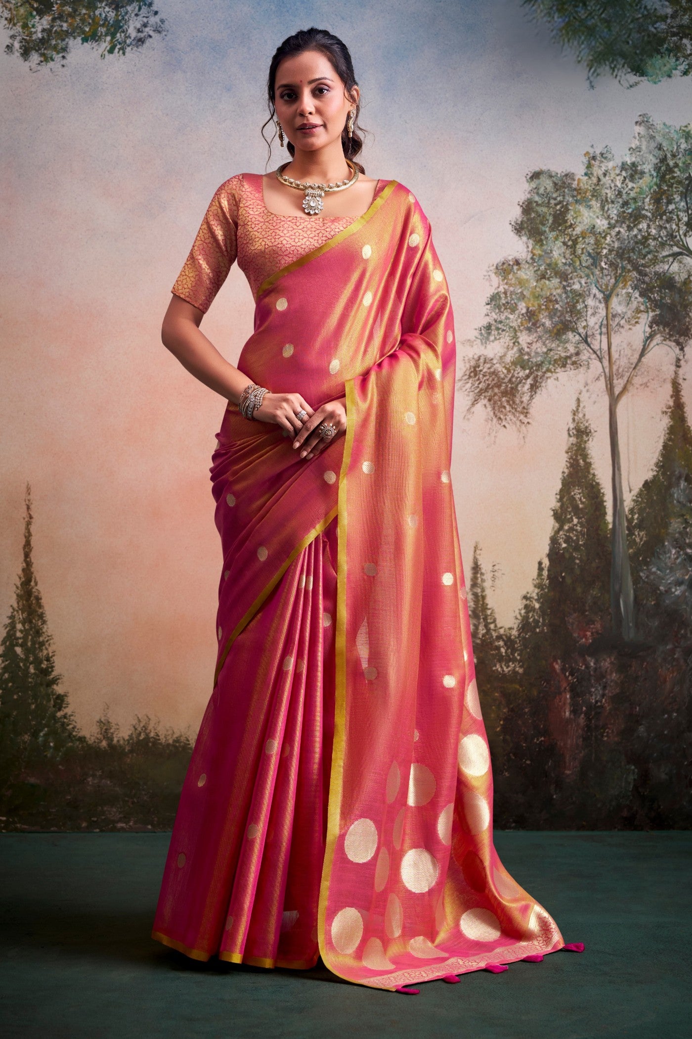 Buy MySilkLove Amaranth Pink Handloom Tissue Saree Online