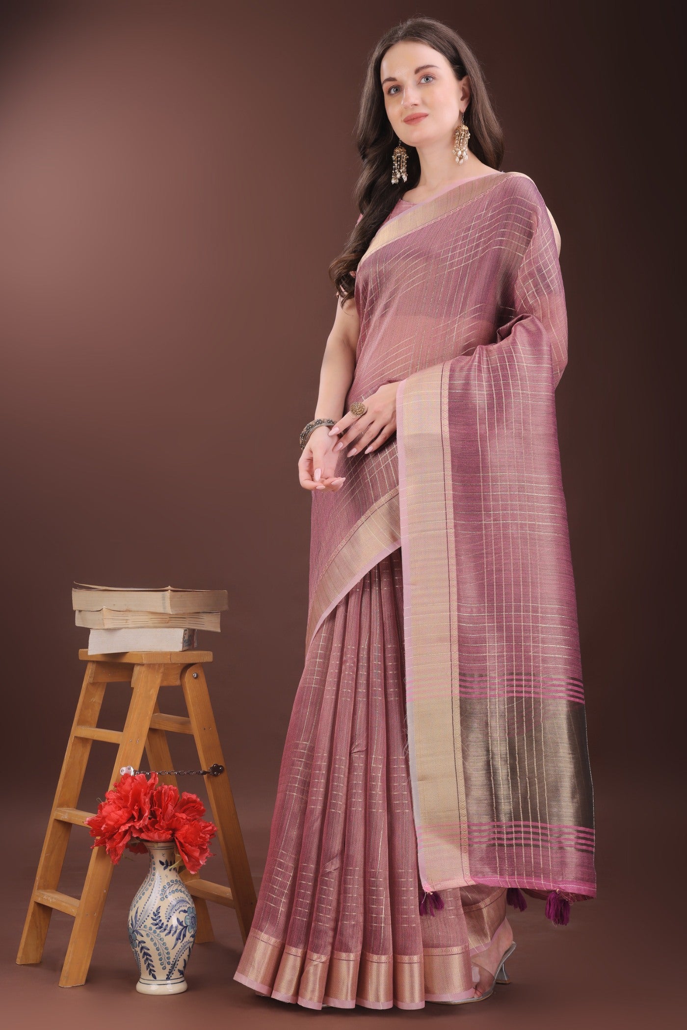 Buy MySilkLove Pastel Pink Woven Organza Saree Online