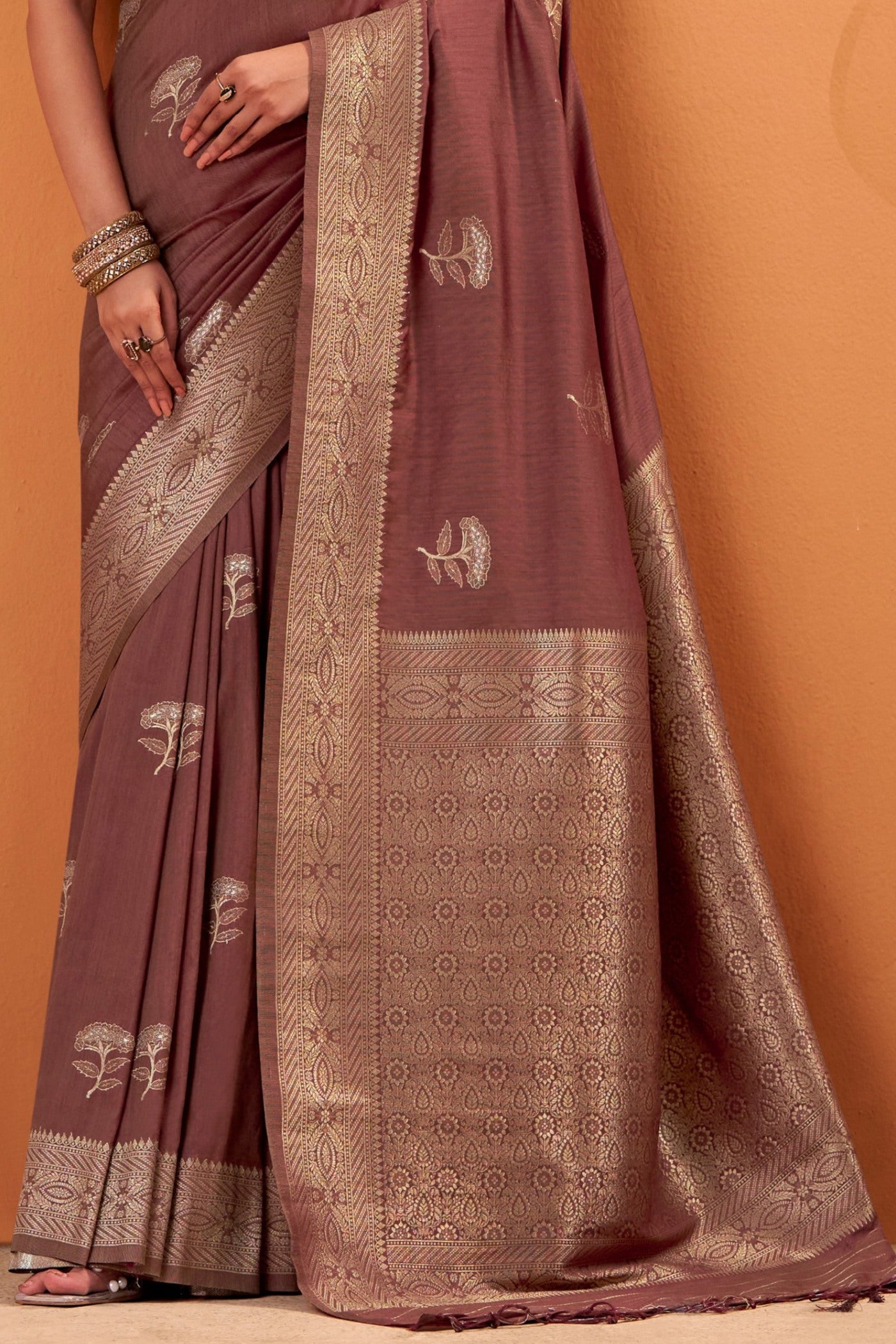 Buy MySilkLove Panut Brown Tussar Handloom Silk Saree Online