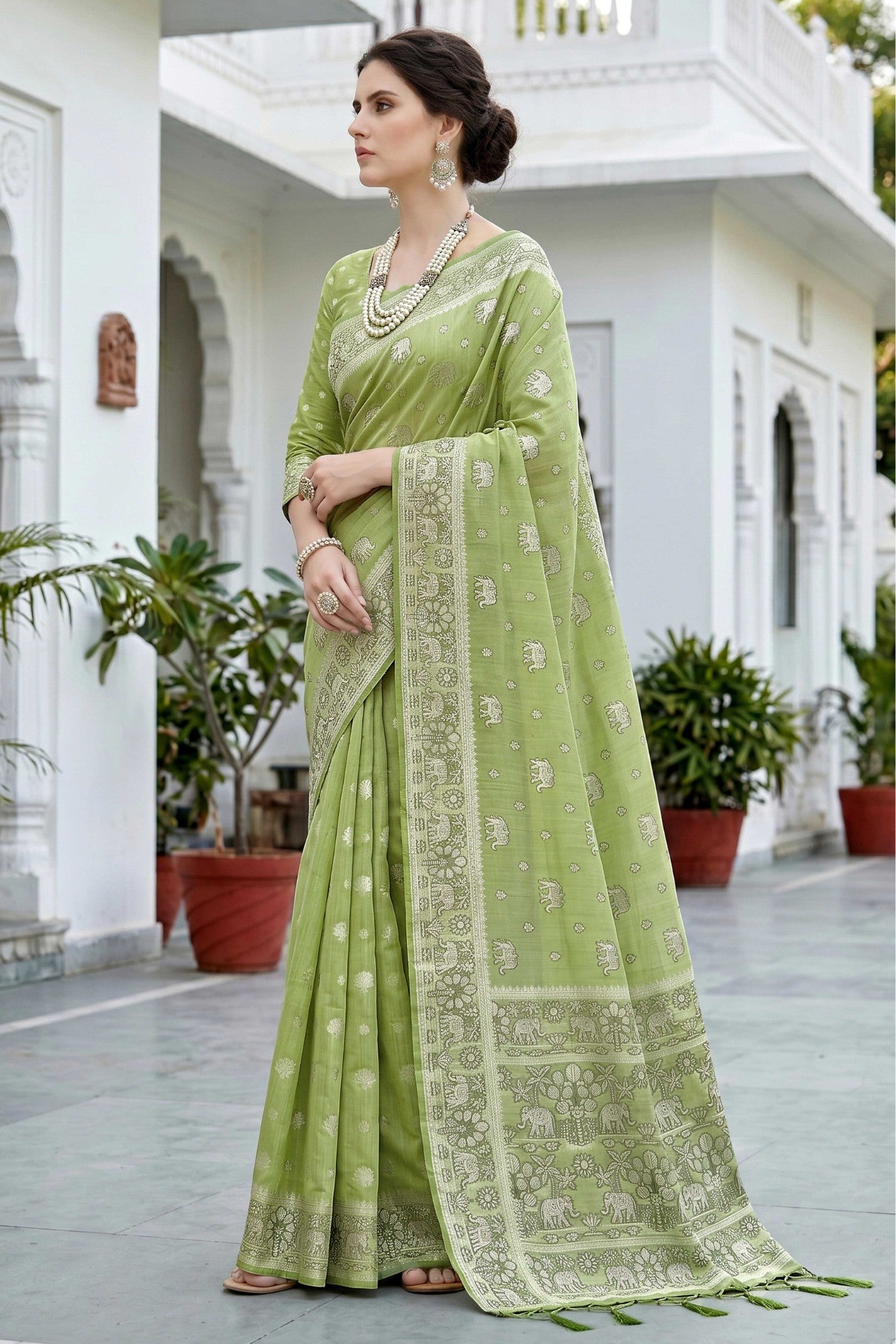 Buy MySilkLove Pista Green Soft Cotton Printed Saree Online