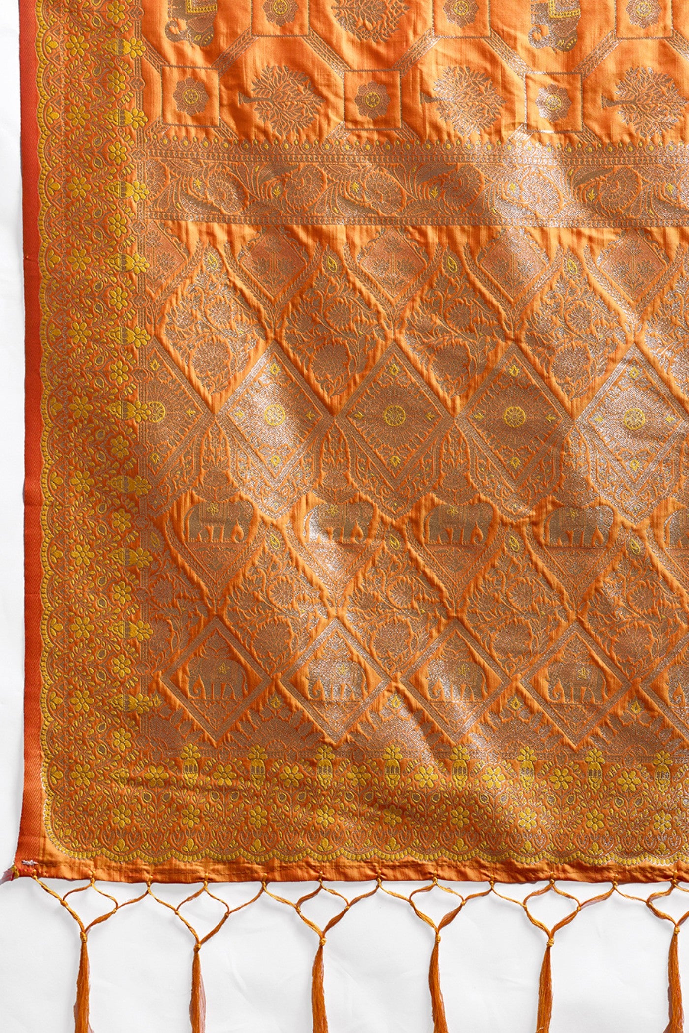 Buy MySilkLove Gold Yellow Woven Banarasi Soft Silk Saree Online