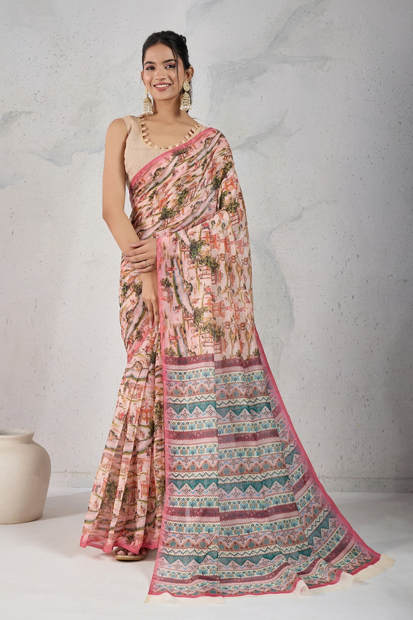 Buy MySilkLove Vintage Peach Digital Printed Saree Online