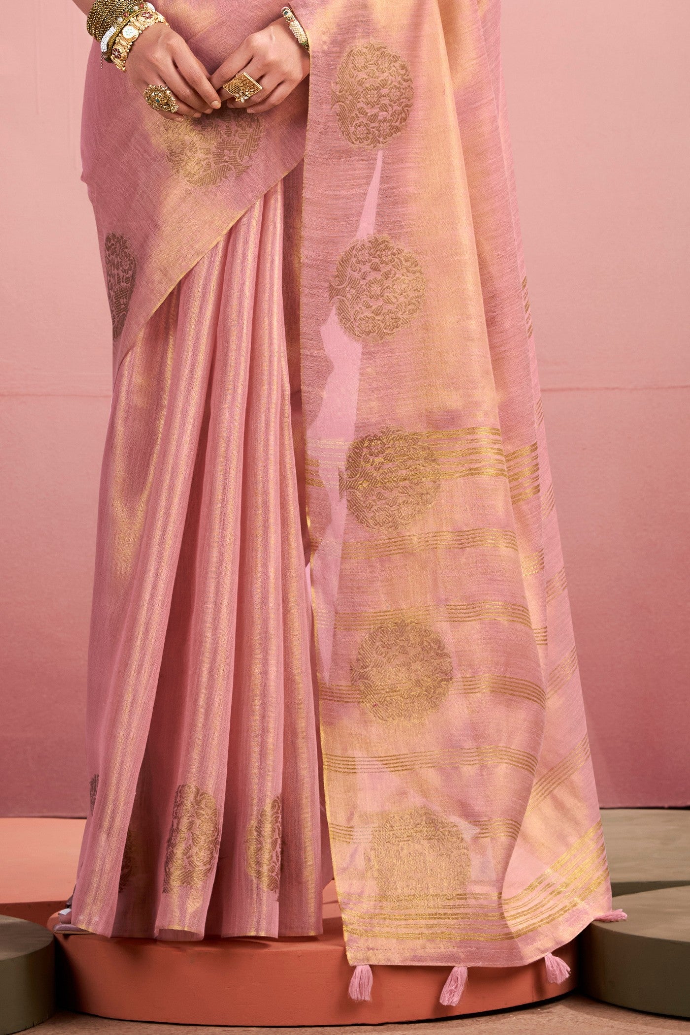 Buy MySilkLove Smoothie Pink Zari Woven Tissue Saree Online