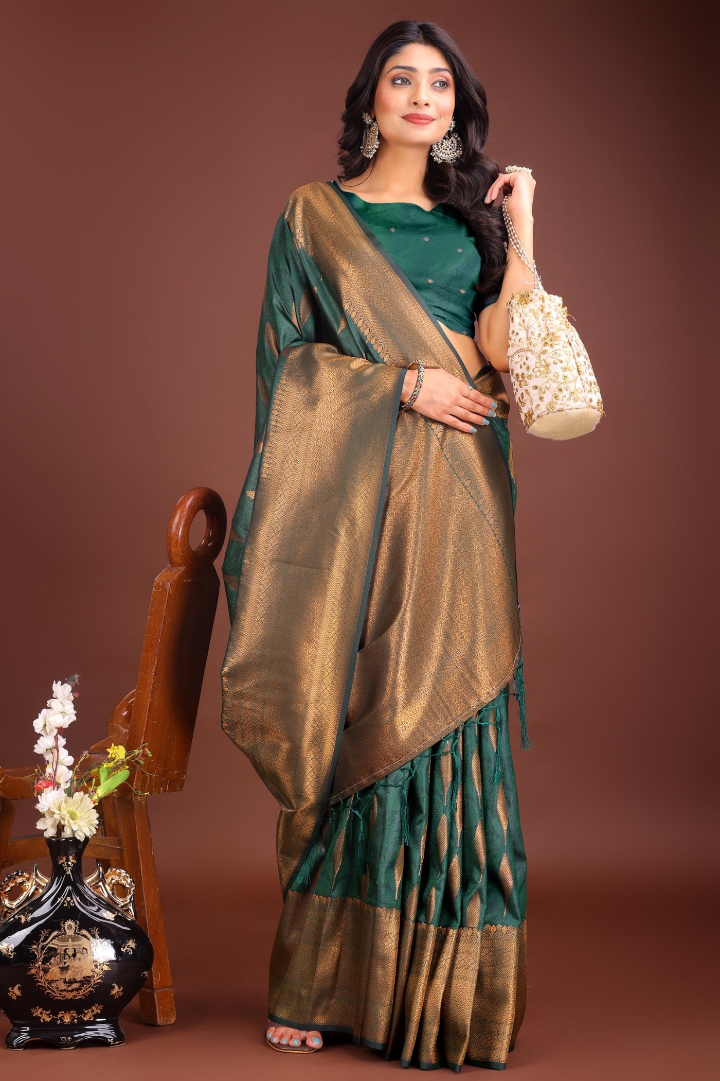 Buy MySilkLove Jungle Green Woven Banarasi Saree Online