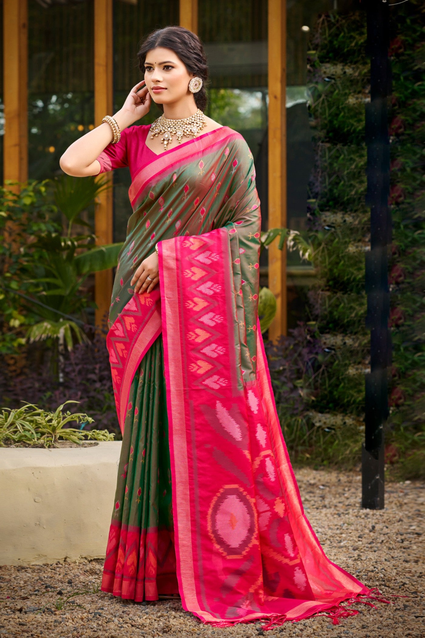 Buy MySilkLove Maximum Green Ikkat Soft Silk Saree Online