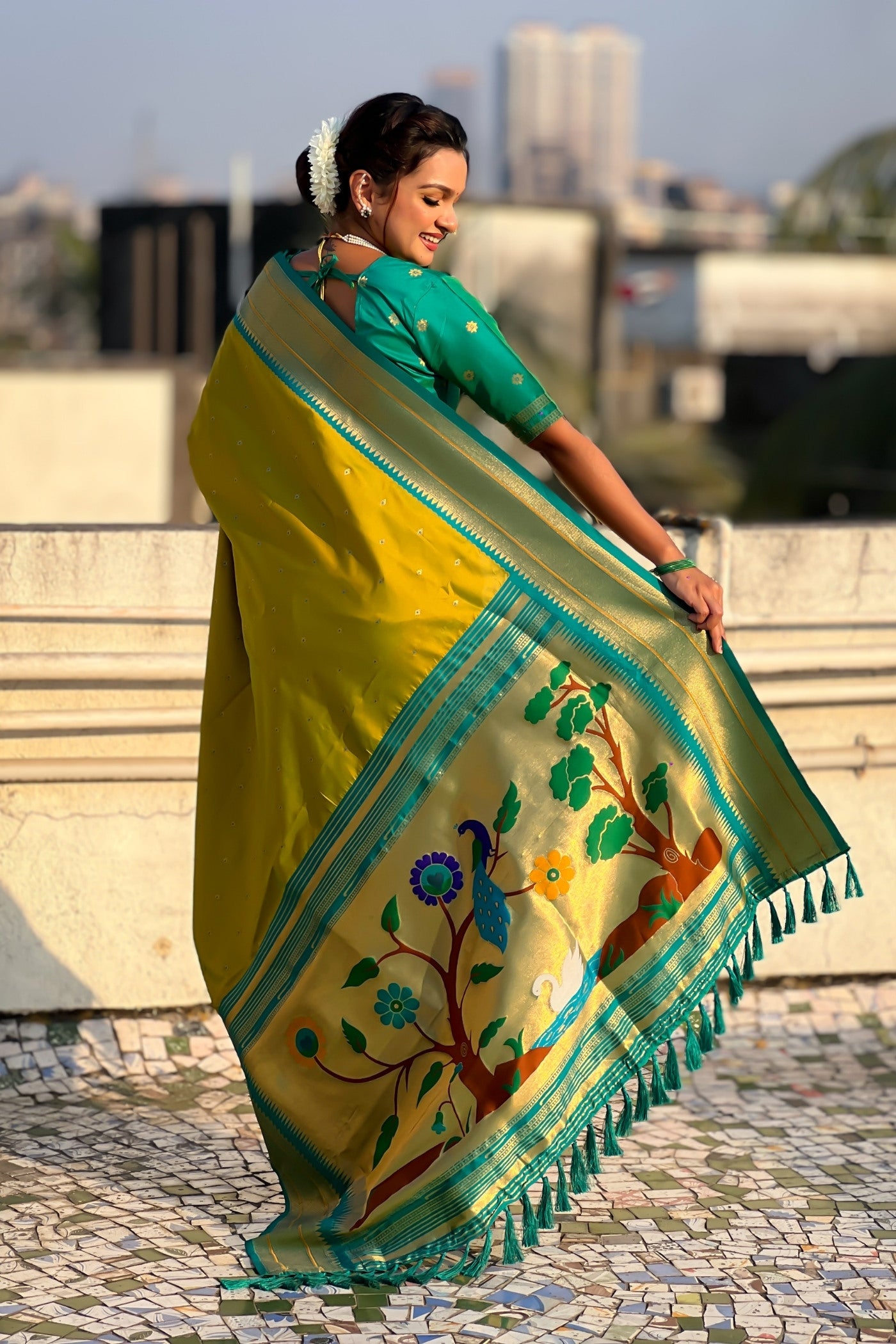 Buy MySilkLove Lime Green Zari Woven Paithani Saree Online