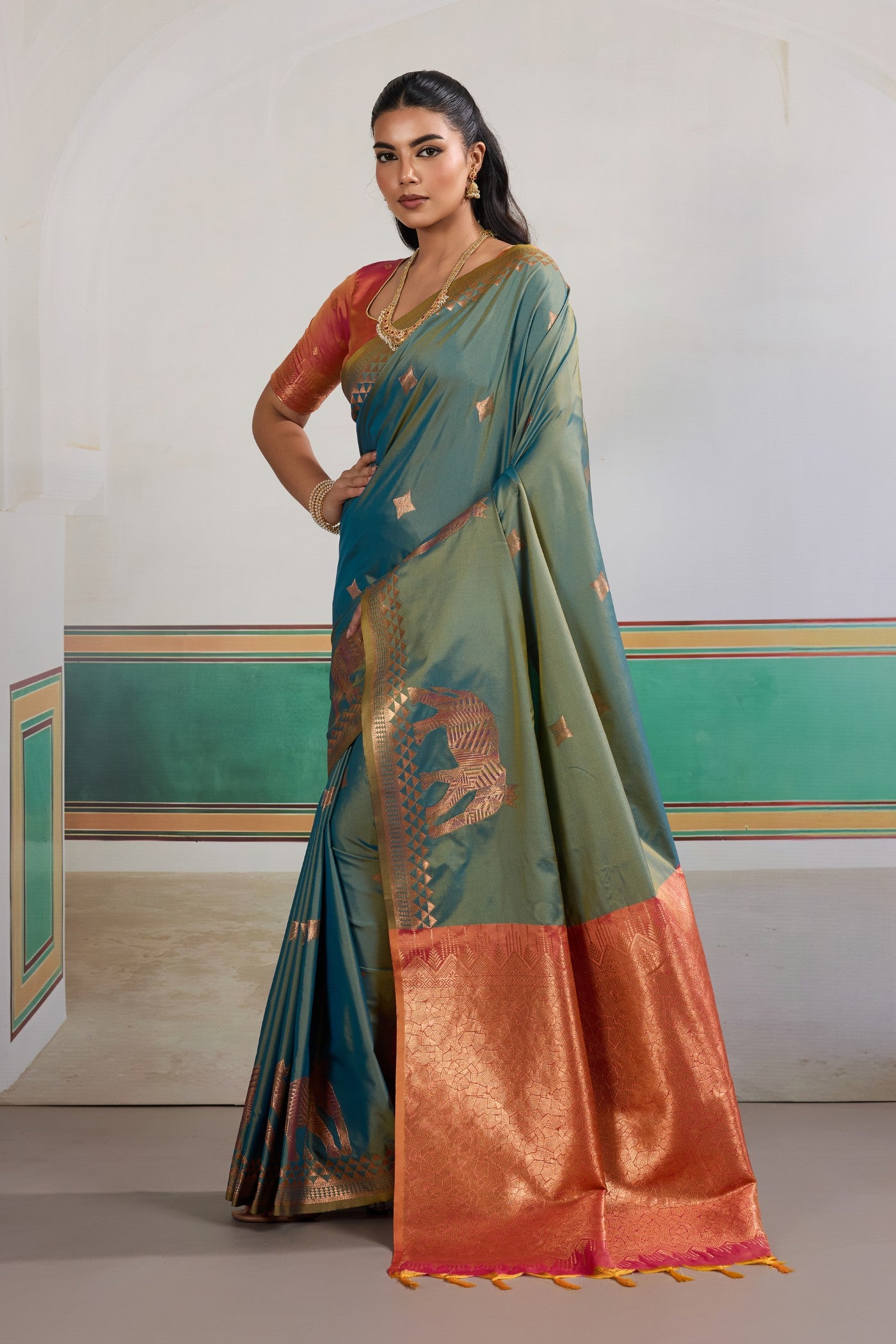 Buy MySilkLove Sun Faded Blue Banarasi Handloom Saree Online