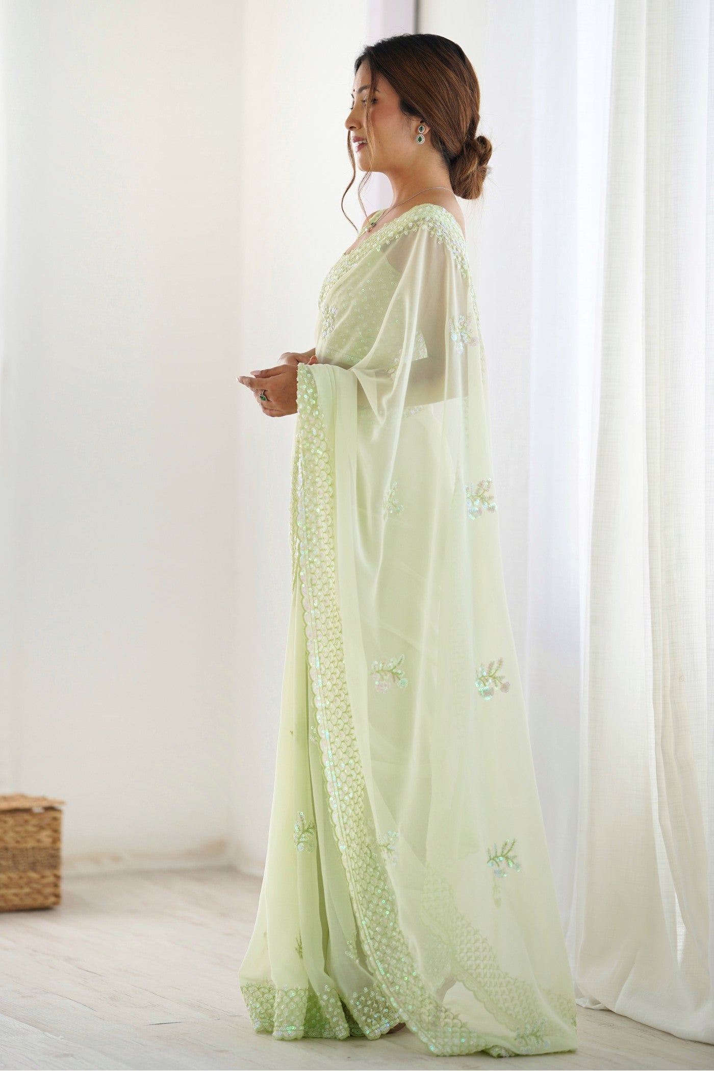 Buy MySilkLove Pista Green Georgette Partywear Saree Online