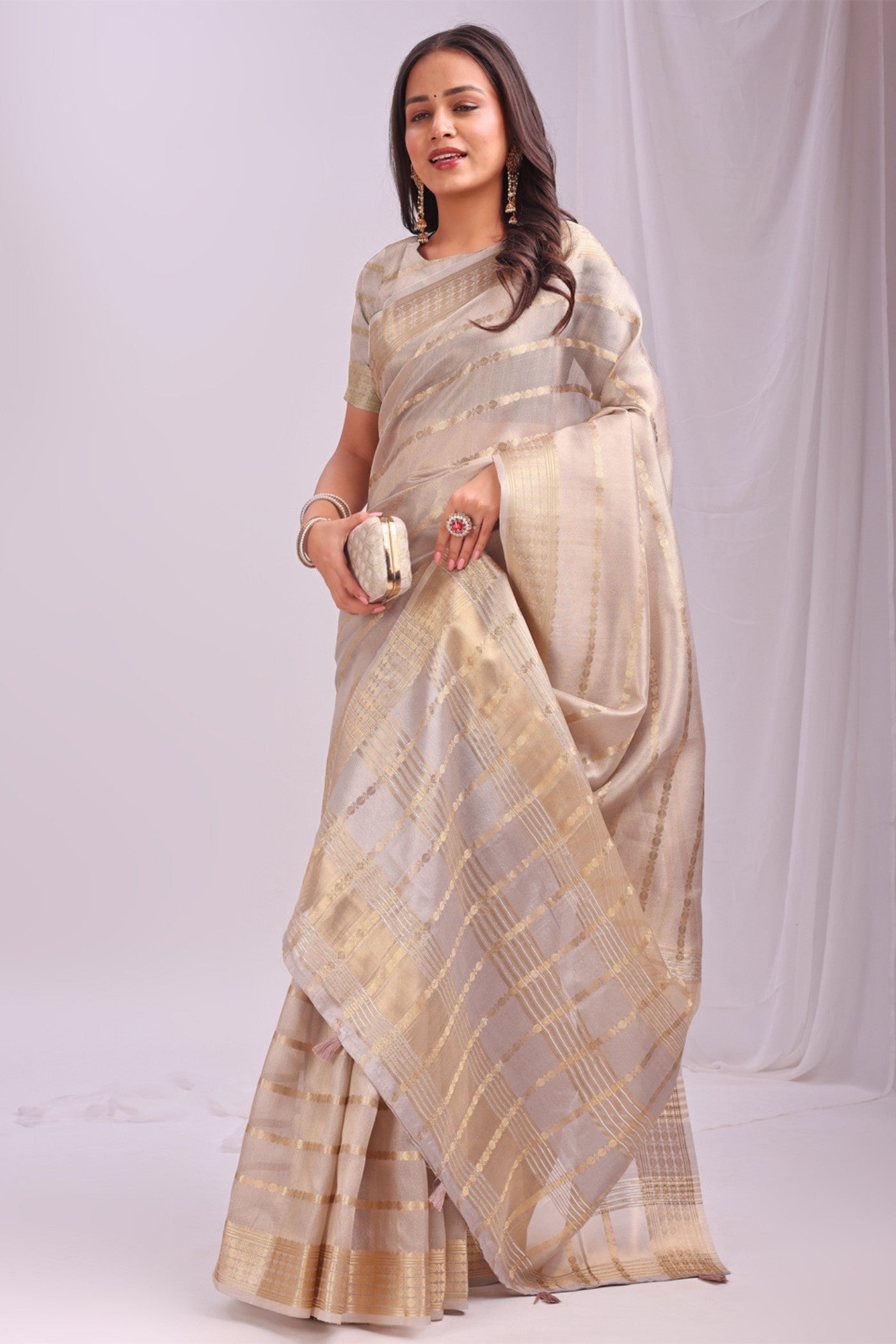 Buy MySilkLove Lace Cream Woven Organza Saree Online