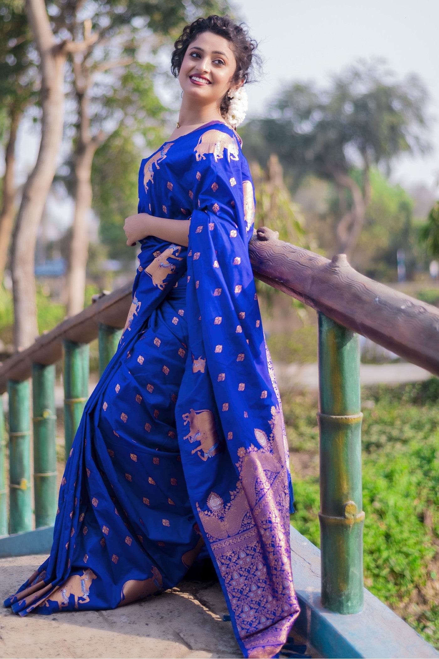 Buy MySilkLove Dark Blue Woven Banarasi Saree Online