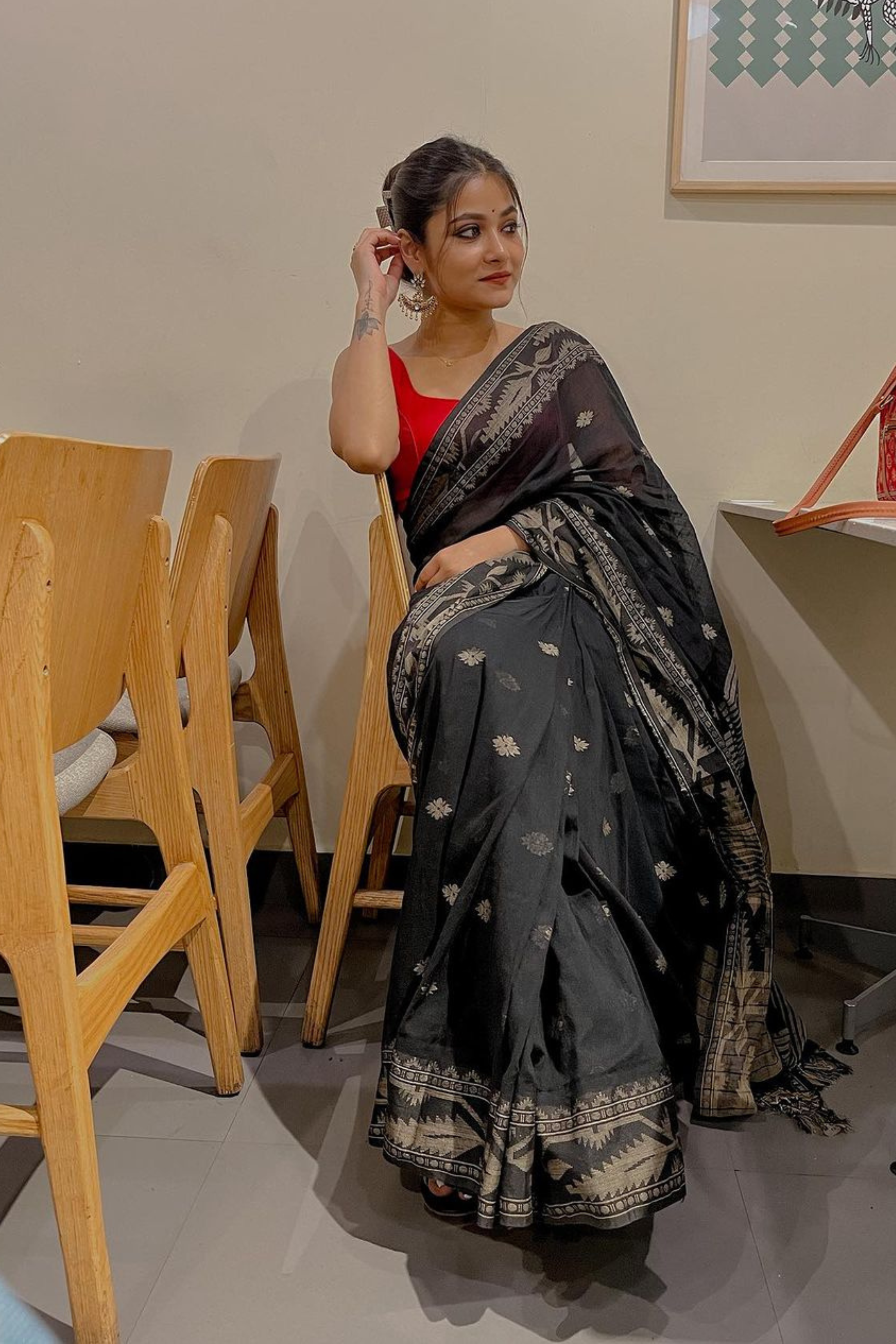 Buy MySilkLove Eerie Black Cotton Tangail Handloom Saree Online