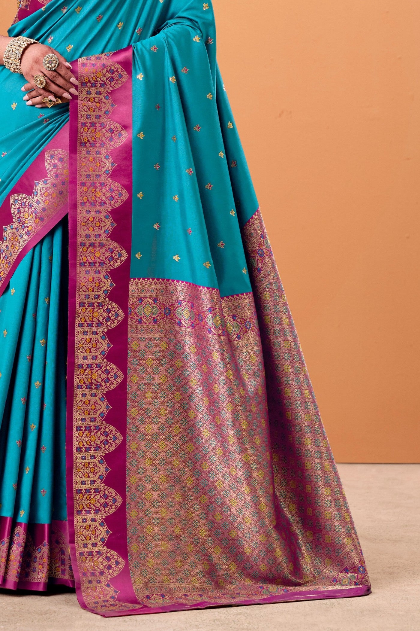 Buy MySilkLove Capri Blue Woven Satin Soft Silk Saree Online