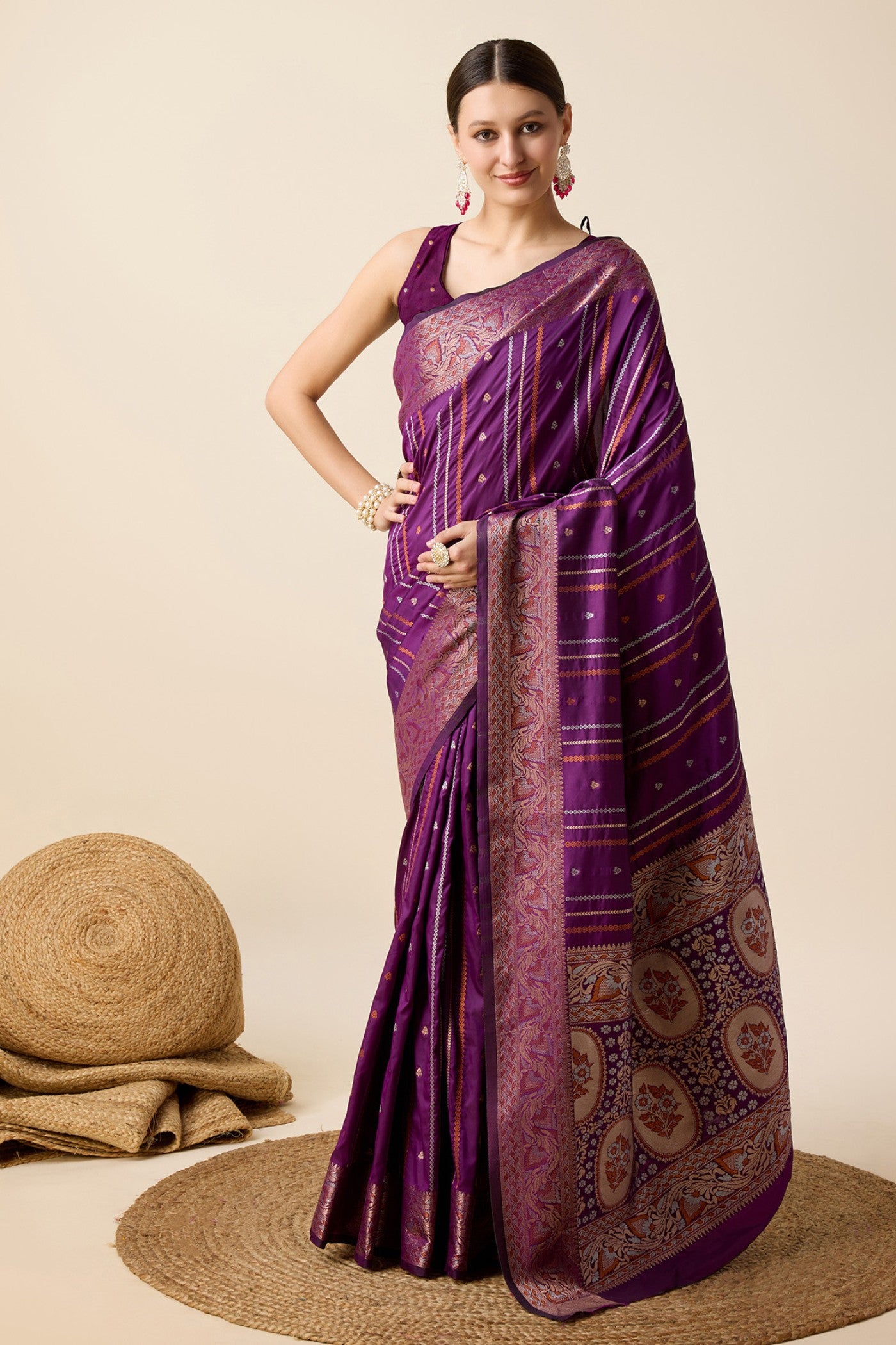 Buy MySilkLove Heliotrope Purple Zari Woven Banarasi Saree Online