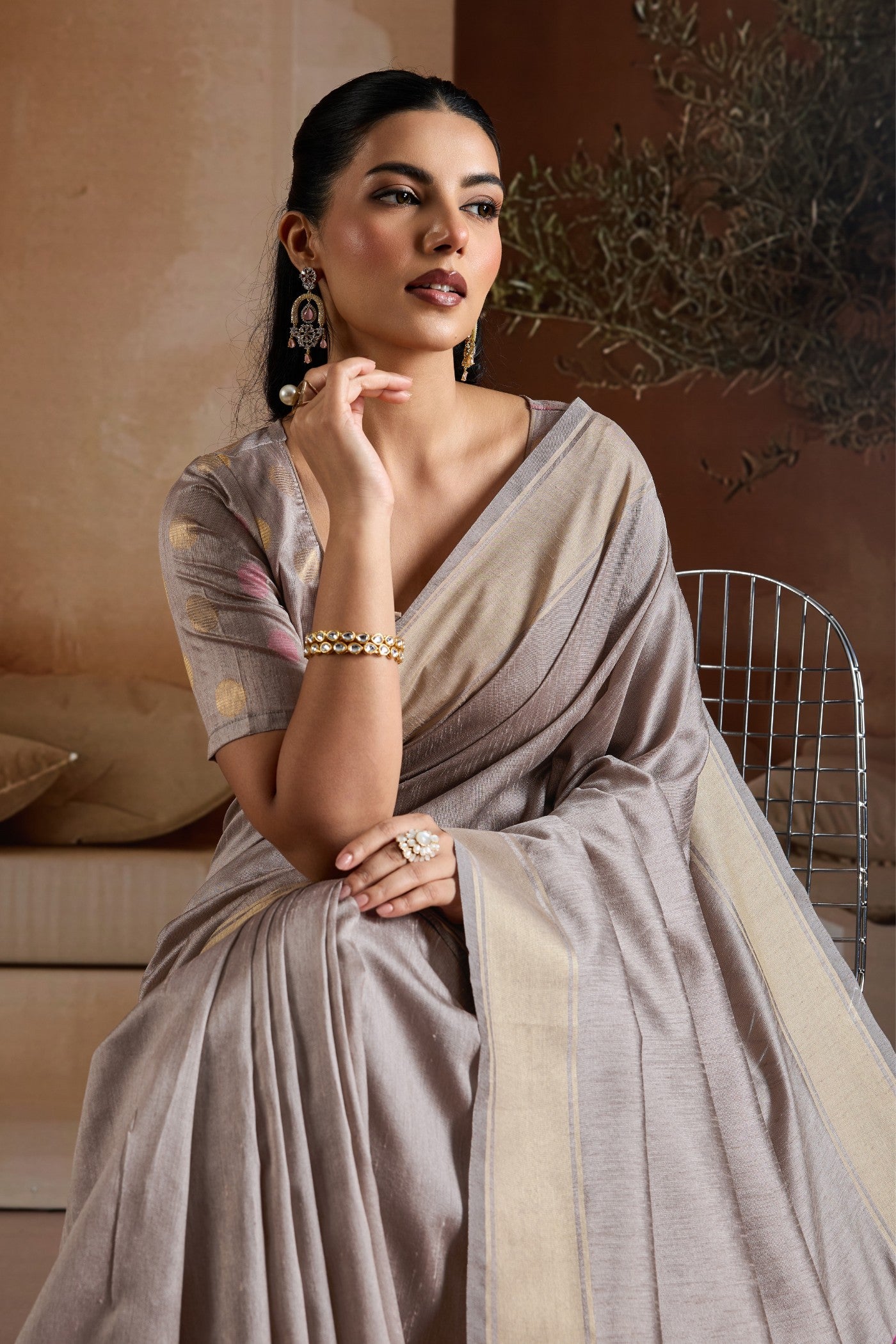 MySilkLove Pantone Grey Handloom Bhagalpuri Saree