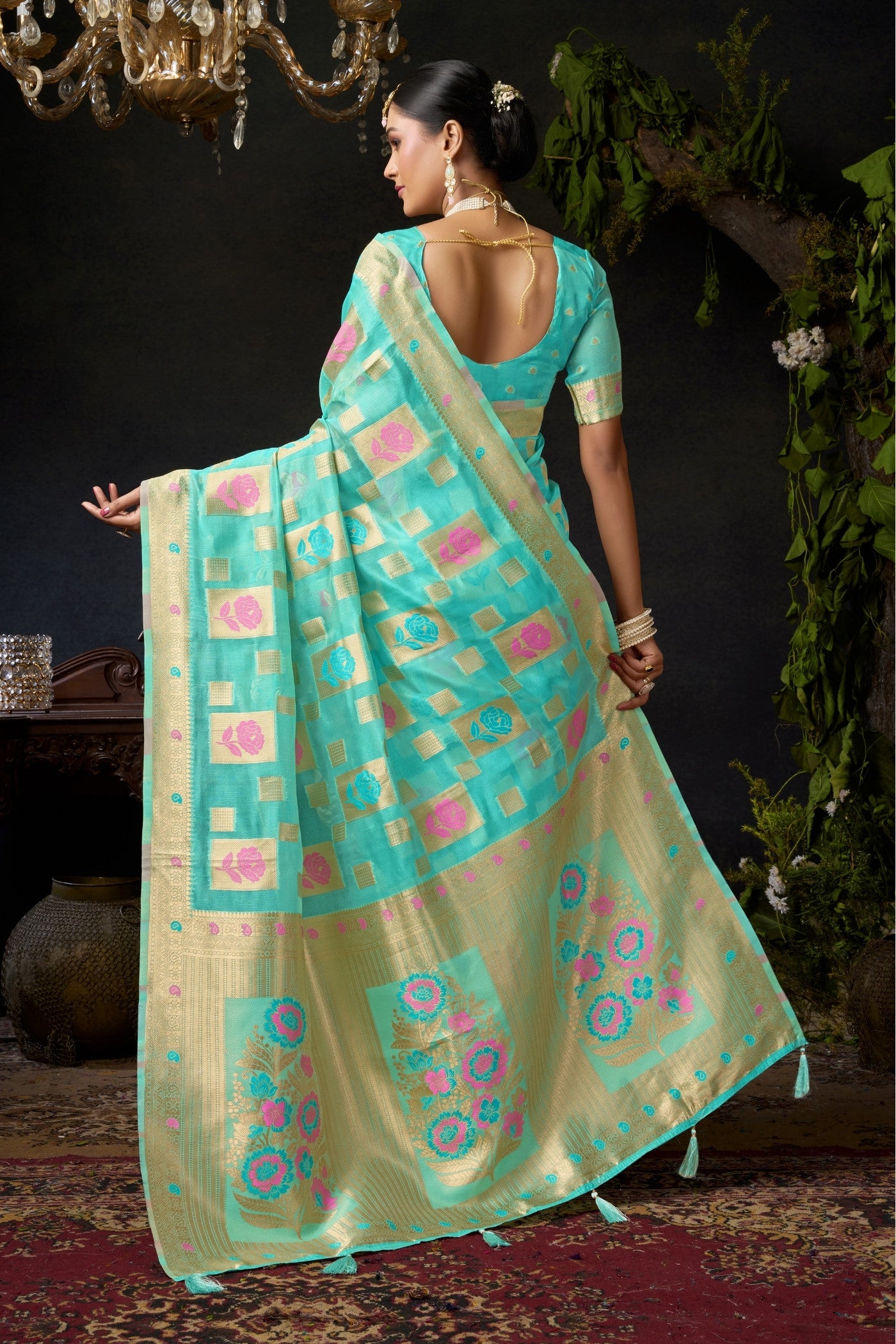 Buy MySilkLove Spring Blue Woven Banarasi Organza Saree Online