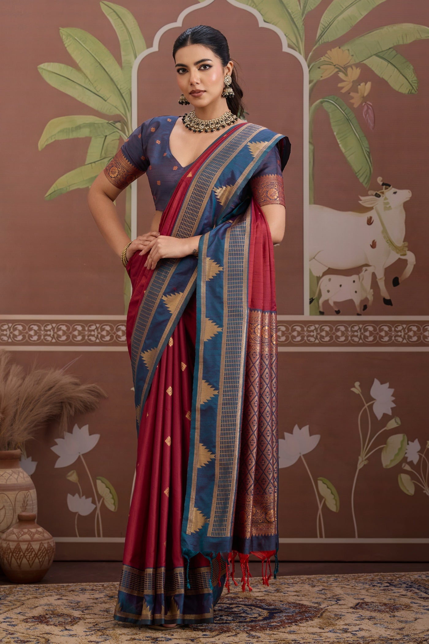 Buy MySilkLove Sangria Maroon Handloom Tussar Silk Saree Online
