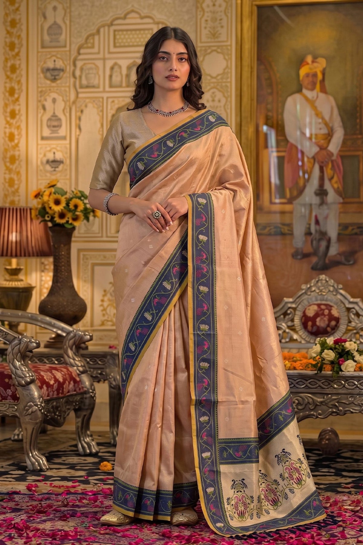 Buy MySilkLove Sunset Peach Woven Tissue Silk Saree Online