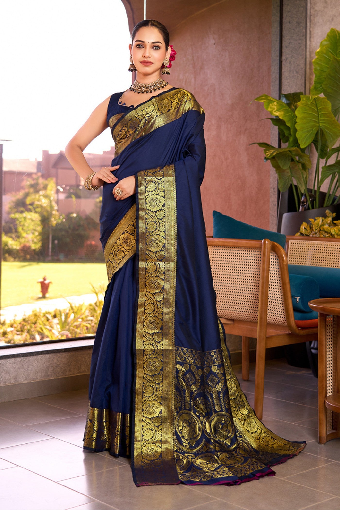 Buy MySilkLove Berry Blue Woven Banarasi Saree Online