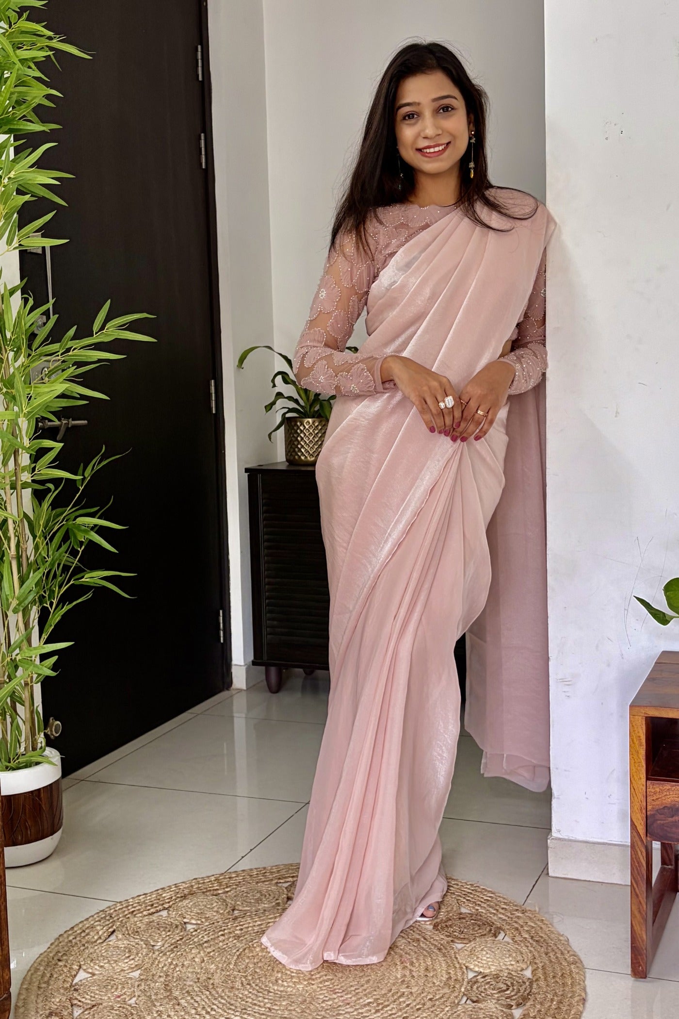 Buy MySilkLove Diamond Pink Designer Partywear Saree with Floral Blouse Online
