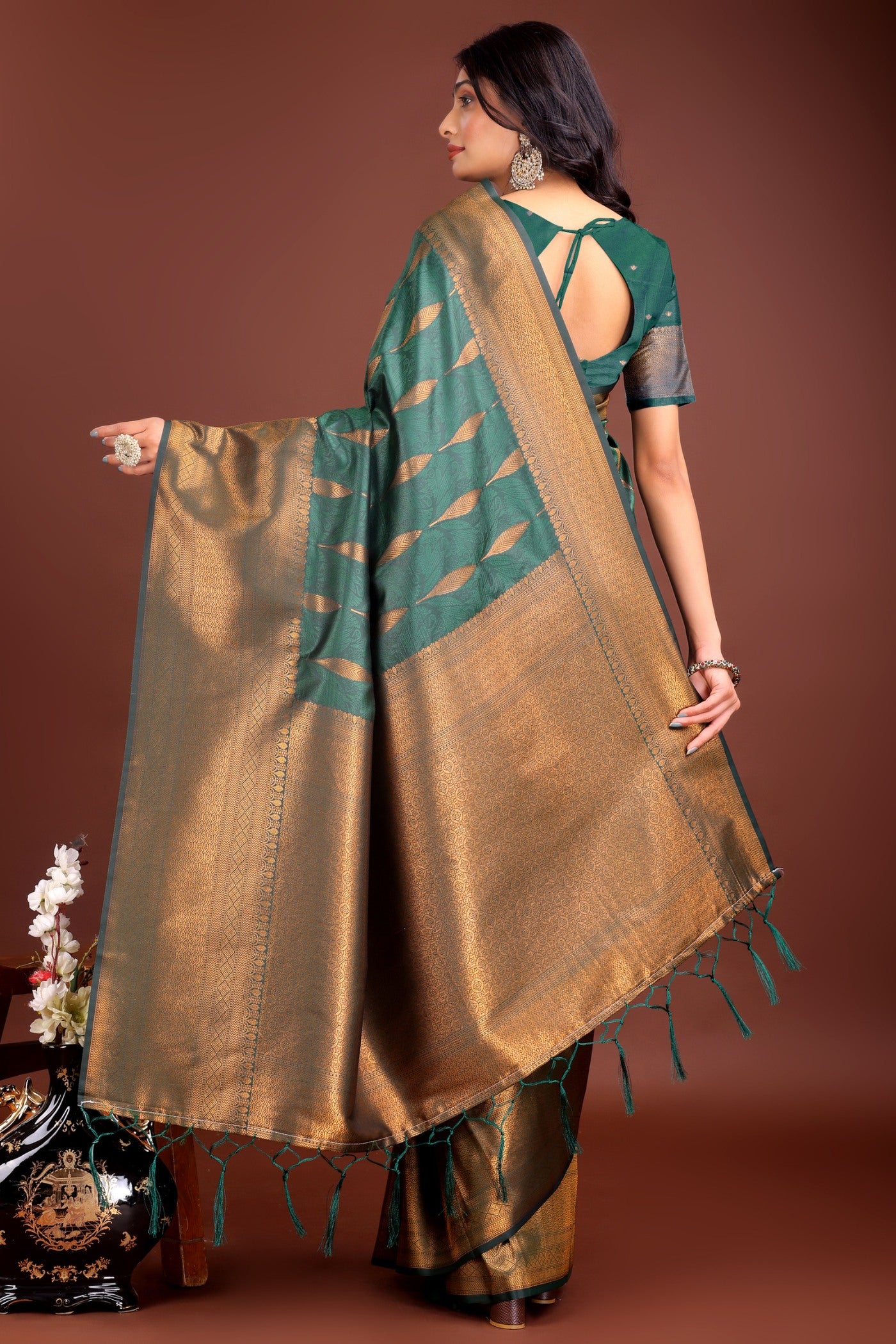 Buy MySilkLove Jungle Green Woven Banarasi Saree Online