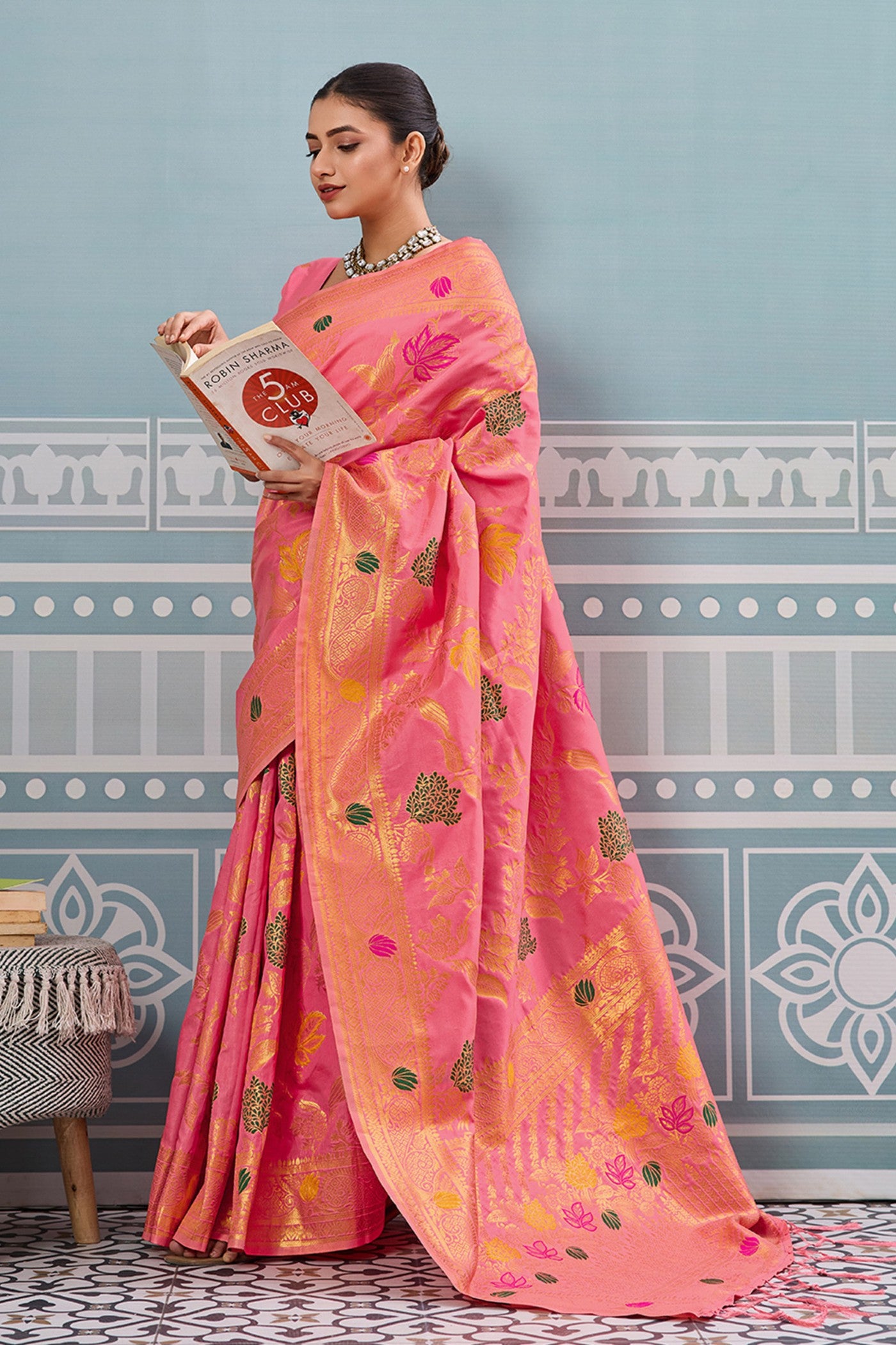 Buy MySilkLove Cherry Pink Woven Banarasi Saree Online
